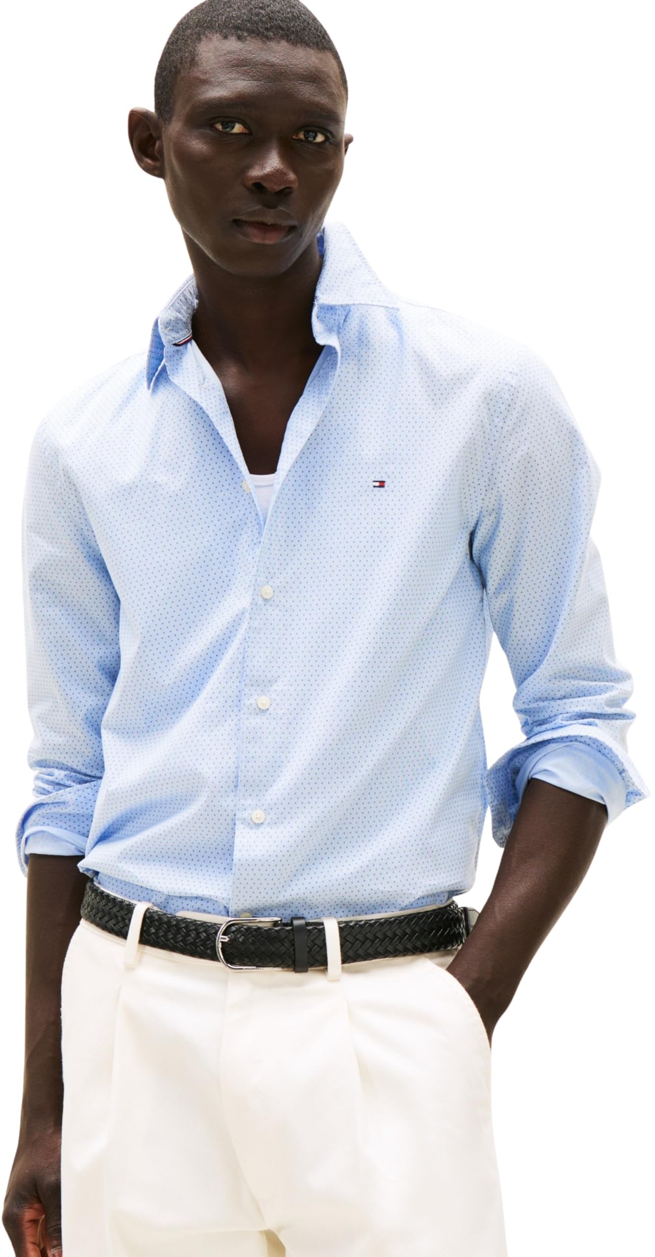 Tommy Hilfiger Herren Flex Poplin Mini Print Rf Shirt Mw0mw39438 L/S Shirt (1er Pack)