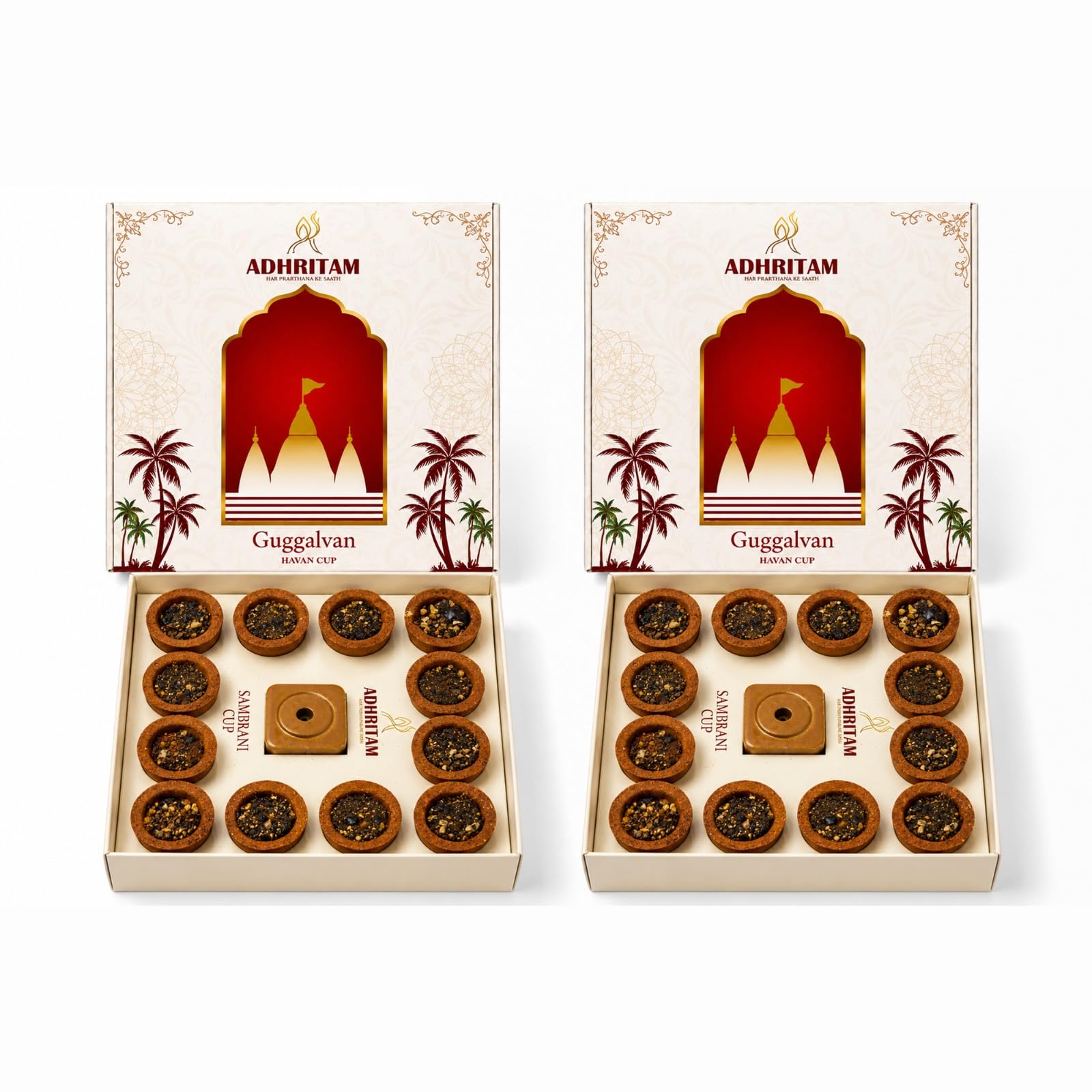 Guggalvan Havan Cup | Natural Long Lasting Fragrance Sambrani Havan Cups for Puja & Spiritual Practices | 12 Havan Cups with Free Ceramic Holder (Pack of 2)| Cow Dung Based, Zero Charcoal |-picture-31