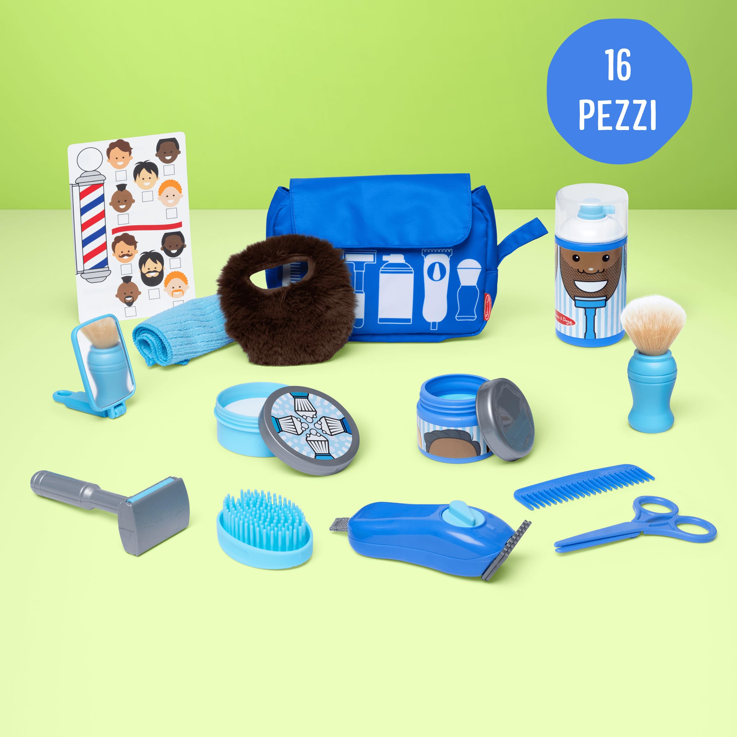 Melissa & Doug Set Piccoli Barbieri - Gioco per Fare il Parrucchiere con Rasoio e Barba Regolabile, Gioco Educativo, Giochi di Imitazione Montessori, Regalo per Bambini e Bambine, 3+ Anni