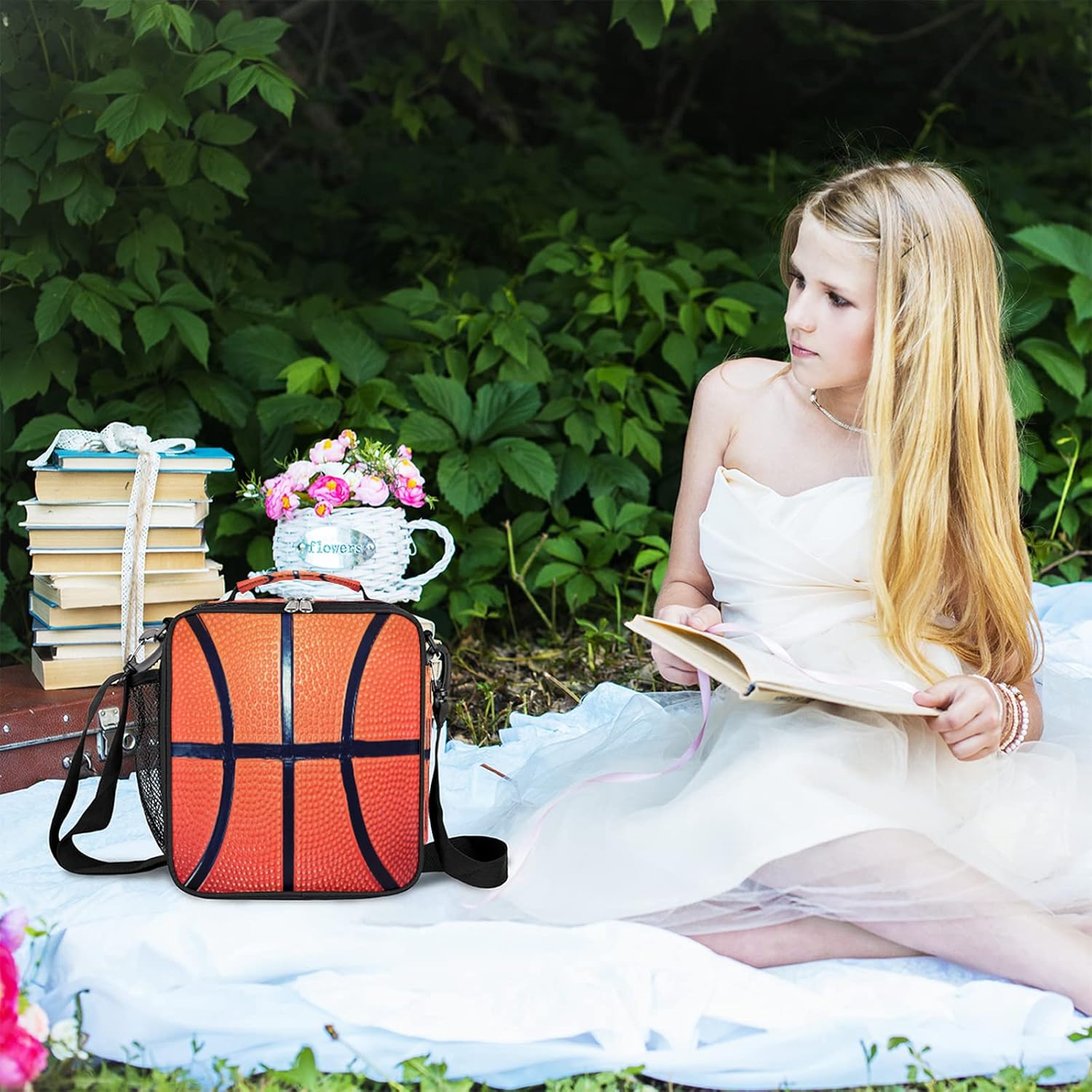 Bardic Basketball Lunch Box for Kids, Texture Ball Sport Insulated Lunch Bag for Boys Girls, Reusable Waterproof Lunch Box with Adjustable Shoulder Strap Cooler Tote Bag for School, Work, Picnic… - Image 5