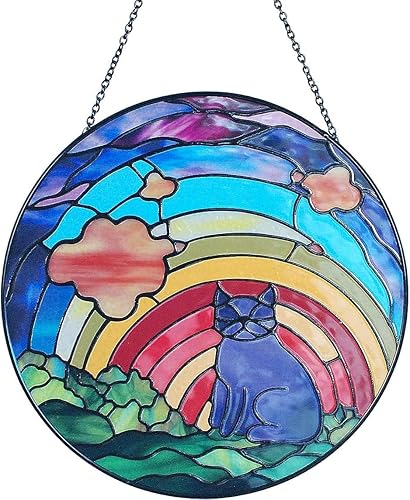 Atrapasoles hecho a mano de 7.8 pulgadas, vitrales para colgar vidrieras, regalo pensativo para amantes de los gatos