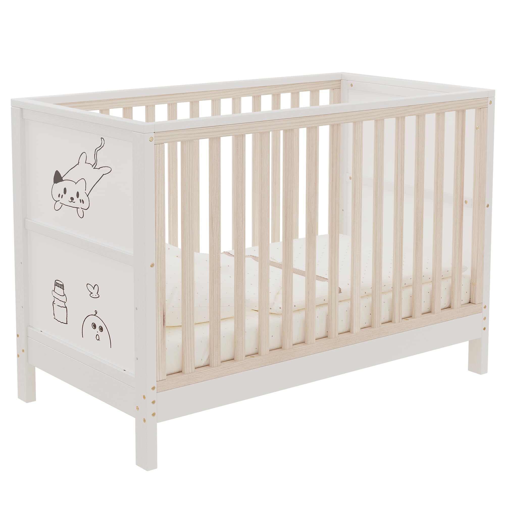 BTM Babybett Höhenverstellbar Babybett mitwachsend Baby Beistellbett/Kinderbett 60x120 mit Bemalbaren Tafeln Massivholz