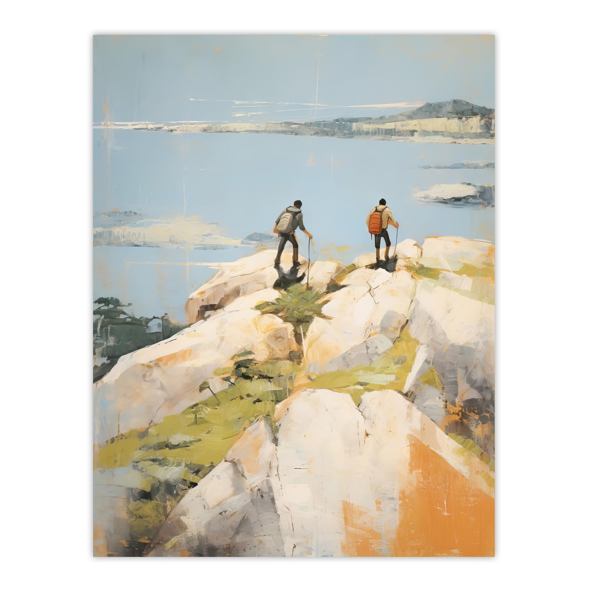 Artery8 Oil Painting Hiking Coastal Cliff Landscape Poster Print 18x24 Inch