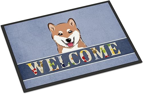 Miniatura 228 de Caroline's Treasures BB1449JMAT - Tapete de bienvenida de carlino negro, 24 x 36 pulgadas, tapete azul para puerta delantera, para interiores