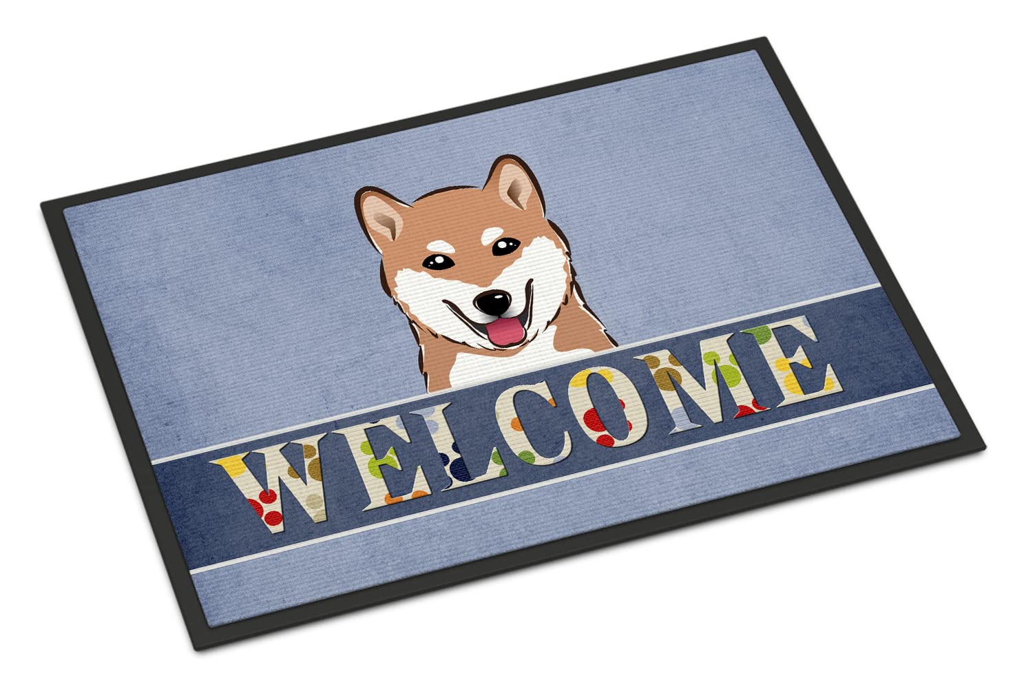 Caroline's Treasures BB1411JMAT Shiba Inu Welcome Doormat 24x36, Blue Front Door Mat Indoor Outdoor Rugs for Entryway, Non Slip Washable Low Pile, 24H X 36W