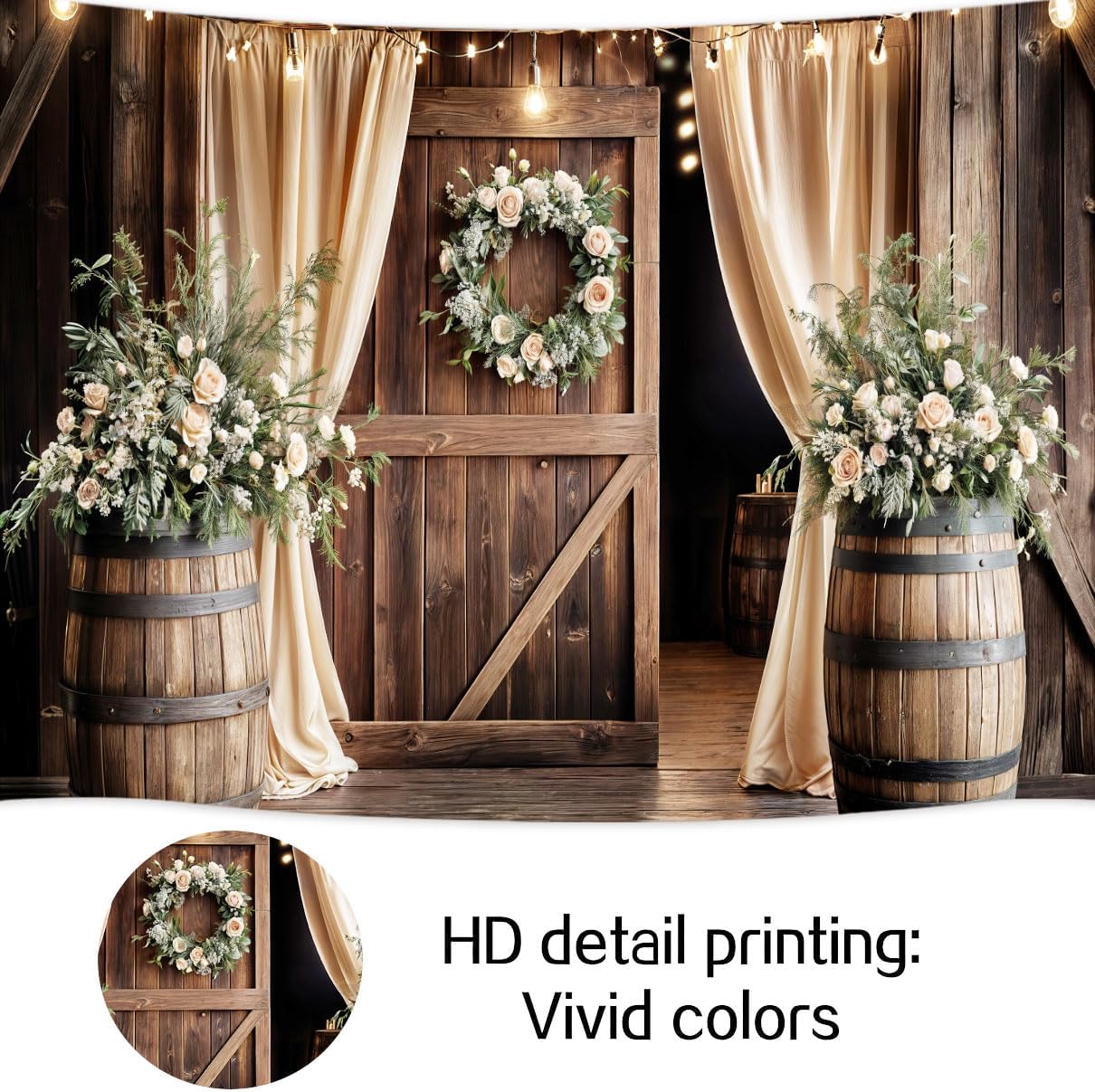 12X10ft Wooden Wedding Backdrop Banner Vintage Country Floral Barn Door Anniversary Photography Backdrops Western Rustic Plank Birthday Party Baby Shower Party Photographic Studio Photo Backgrounds