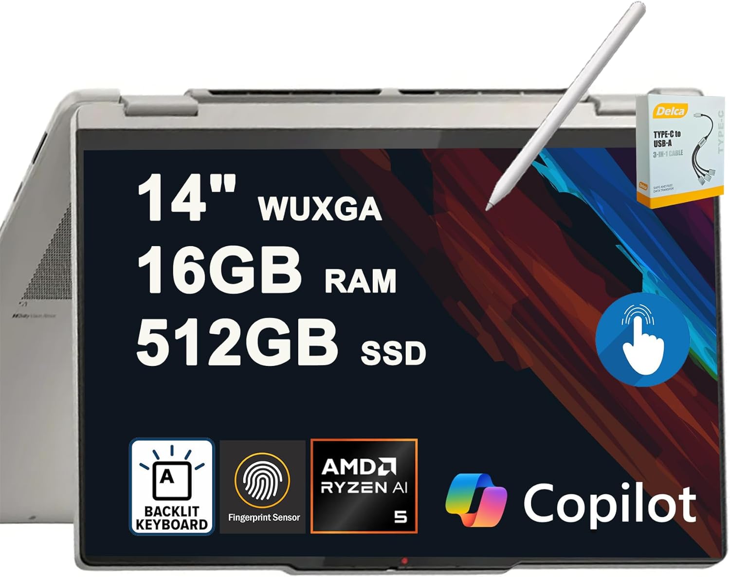 Lenovo Yoga 7 2-in-1 Laptop | 14" WUXGA OLED Touch (100% DCI-P3 600nits HDR) | AMD 6-core Ryzen AI 5 340 (Up to 50 Tops) | 16GB DDR5 512GB SSD Backlit Fingerprint Wi-Fi7 w/Pen Win11 w/DLCA Accessory