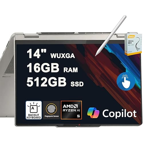 Lenovo Yoga 7 2-in-1 Laptop | 14" WUXGA OLED Touch (100% DCI-P3 600nits HDR) | AMD 6-core Ryzen AI 5 340 (Up to 50 Tops) | 16GB DDR5 512GB SSD Backlit Fingerprint Wi-Fi7 w/Pen Win11 w/DLCA Accessory