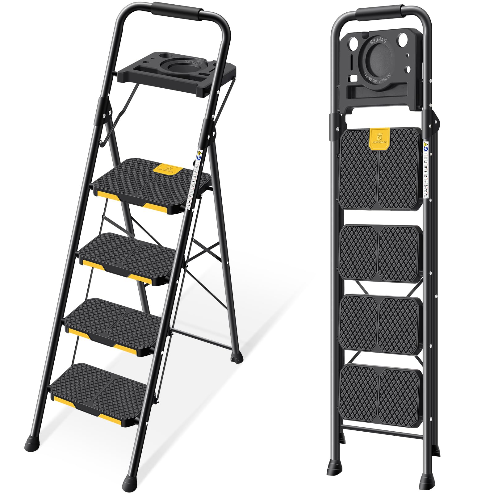 KINGRACK 4 Step Ladder with Tool Platform, Folding Step Stool with Wide Pedal, Safety Locking, Sturdy Steel Ladder Portable Safety Ladder for Painting Home Outdoor Garage
