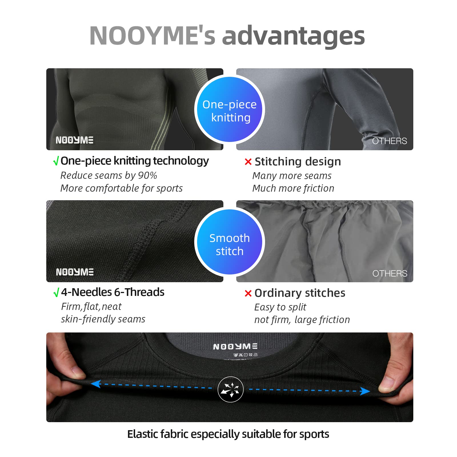 NOOYME Intimo Termico Uomo Biancheria Intima Termica Uomo Traspirante Asciugatura Rapida per Sci Ciclismo Corsa Allenamento