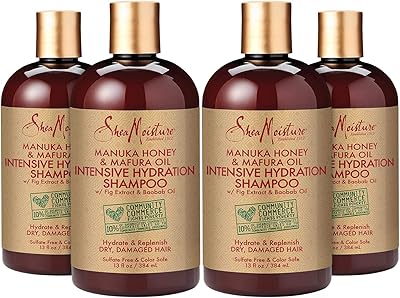 SheaMoisture Manuka Honey & Mafura Oil Shampoo with Fig Extract and Baobab Oilâ€¯- Hydrate + Replenish, Shea Moisture Curly Hair Products to Nourish and Soften Hair, 13 Oz Ea (Pack of 4)