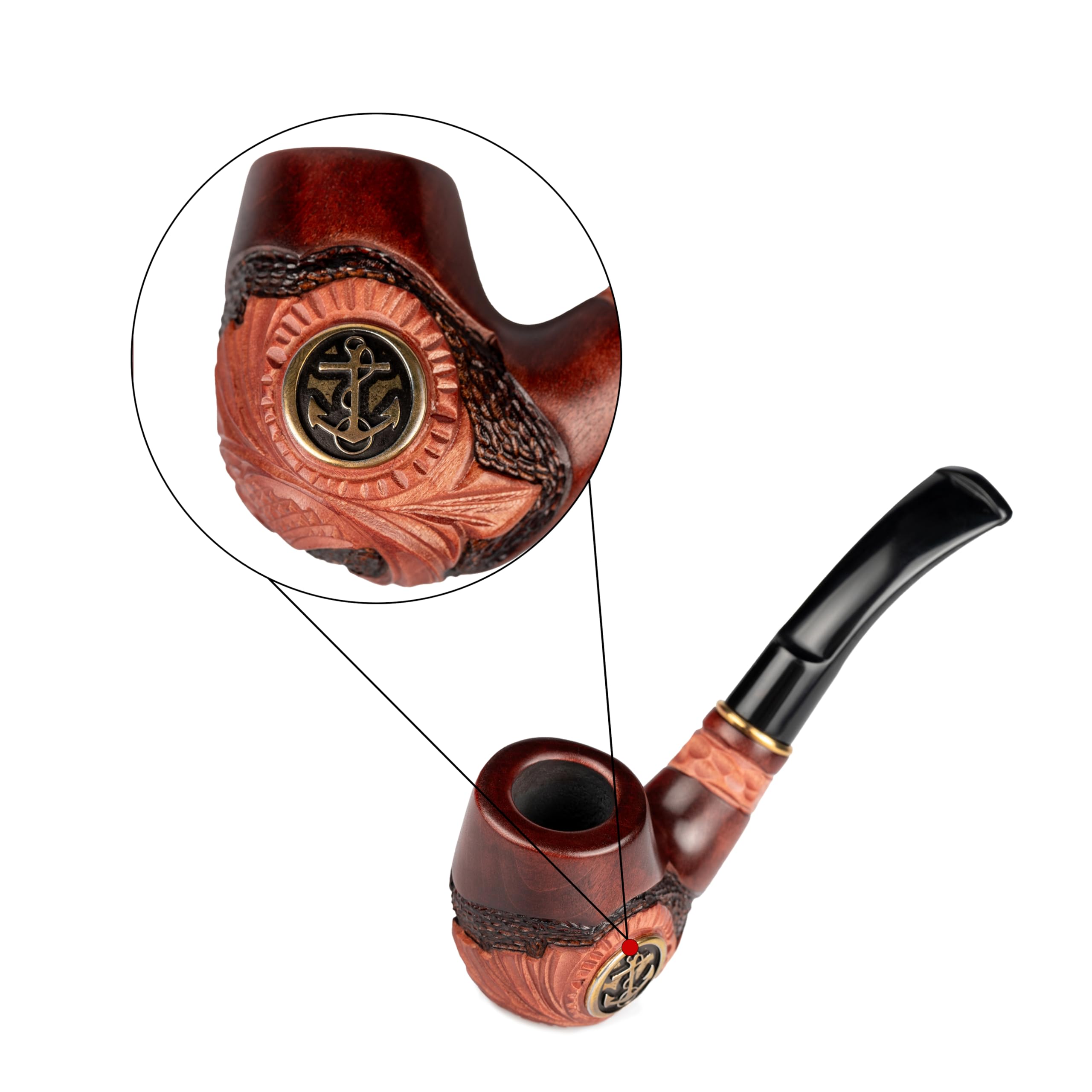 Dr. Watson - Drewniana Fajka Tytoniowa, Seria Kolekcjonerska, Ręcznie Rzeźbiona, Pasuje do filtra 9mm (Kotwica, Metal)