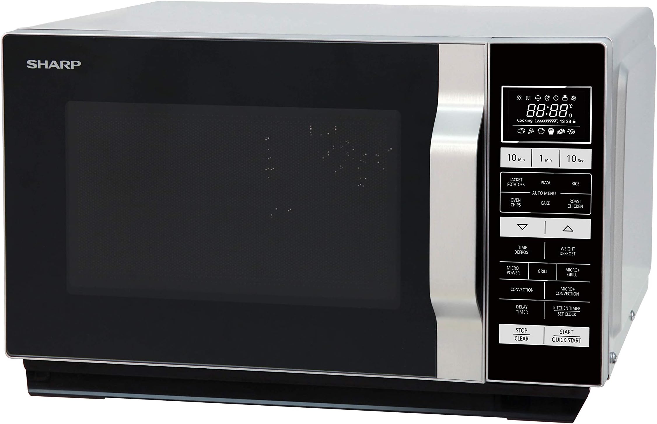 Sharp R860SLM Combination Flatbed Microwave Oven, 25 Litre capacity, 900W, Silver