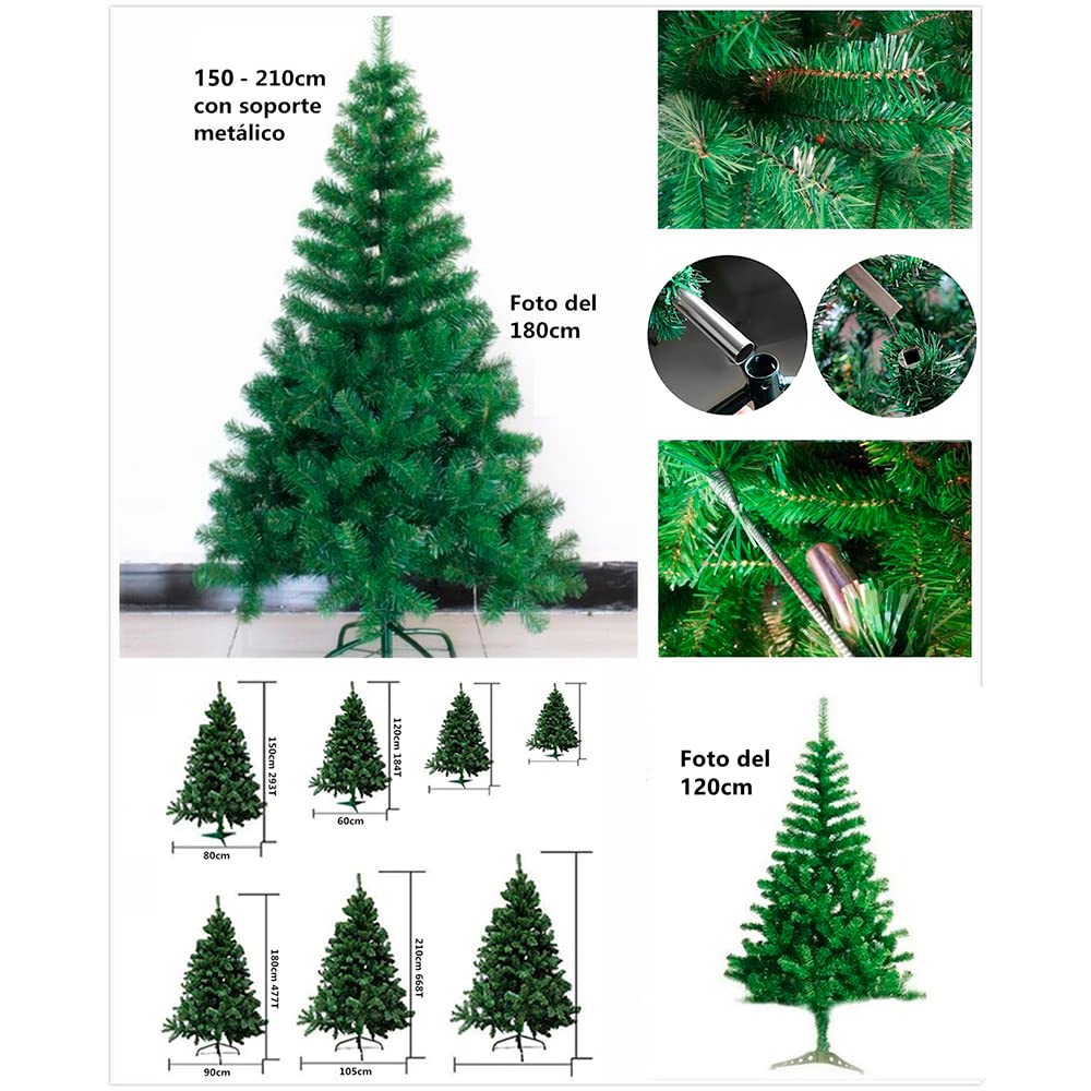 SOLAGUA Árbol de Navidad Artificial Abeto de Hoja Espumillón 150-240cm Arboles C/Soporte Metálico (Verde Brillo, 180cm 470Tips)