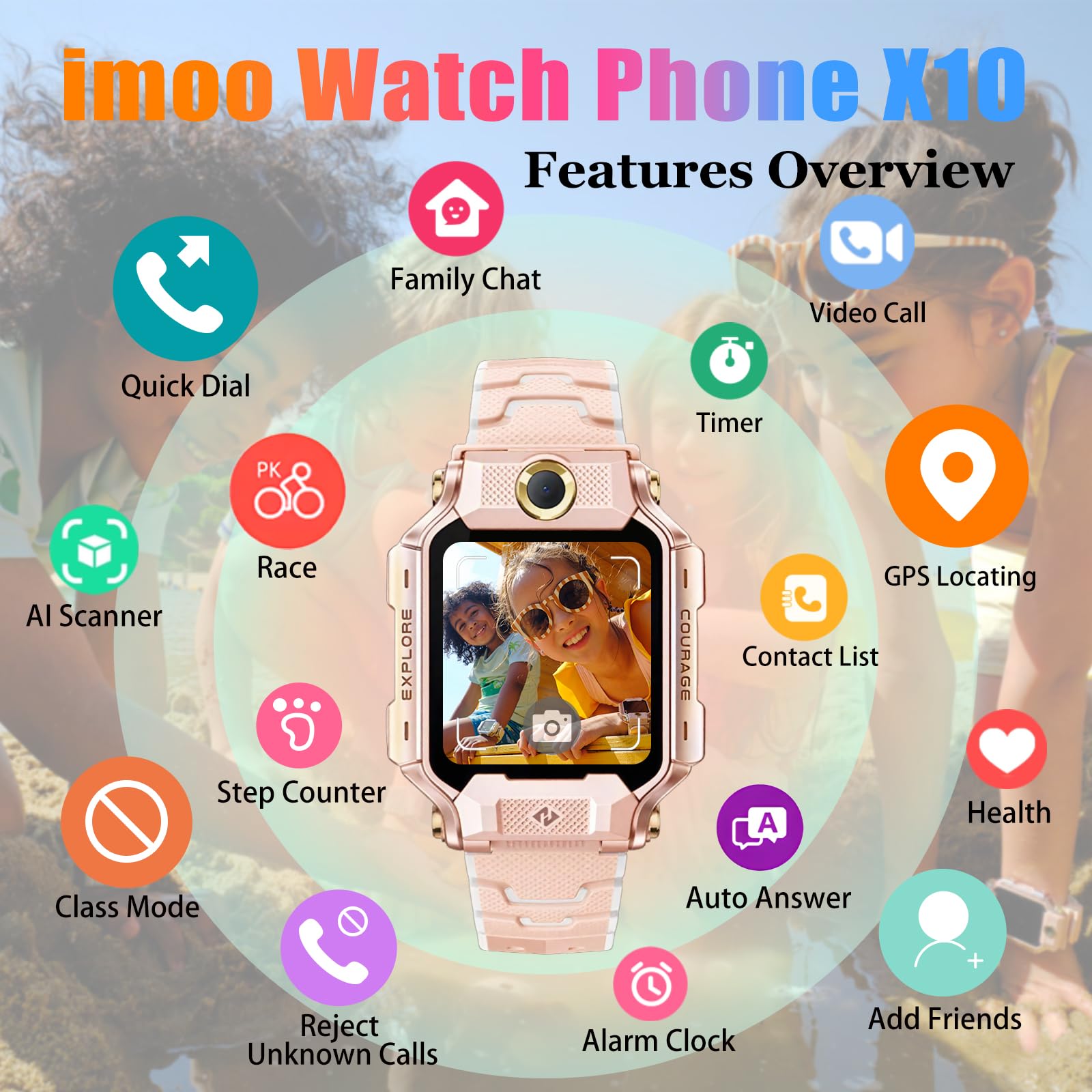 imoo X10 Smartwatch dla dzieci, 4G, dziecięcy smartwatch z GPS, Smart Watch z połączeniami wideo HD, wodoszczelność IPX9 podczas pływania, pamięć operacyjna 32 GB, lokalizacja w czasie rzeczywistym i
