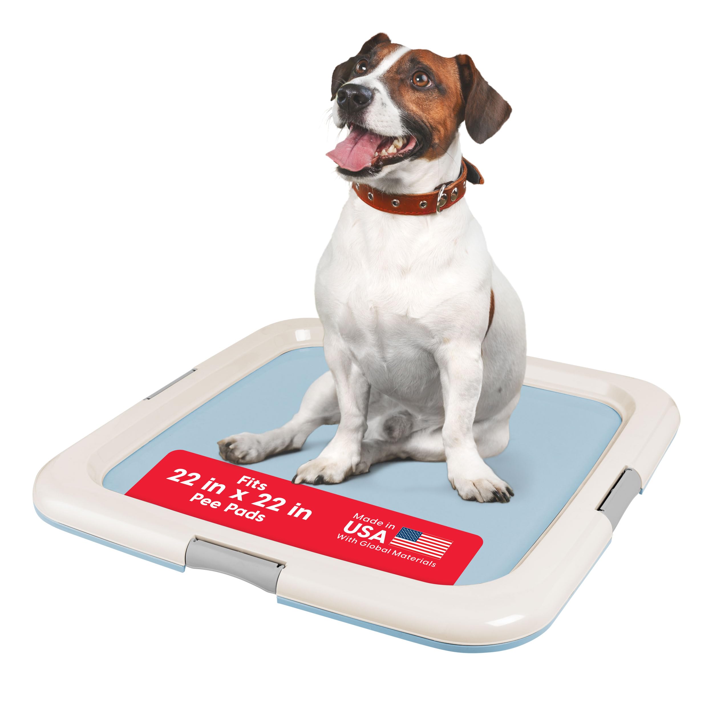 IRIS USA Pee Pad Holder - For Potty Training Regular Sized Dog & Puppy Pee Pads, Secured Latches, Non-Skid Feet, Leak Protection, Fits 22"x22" Pad or Larger, Square, Blue