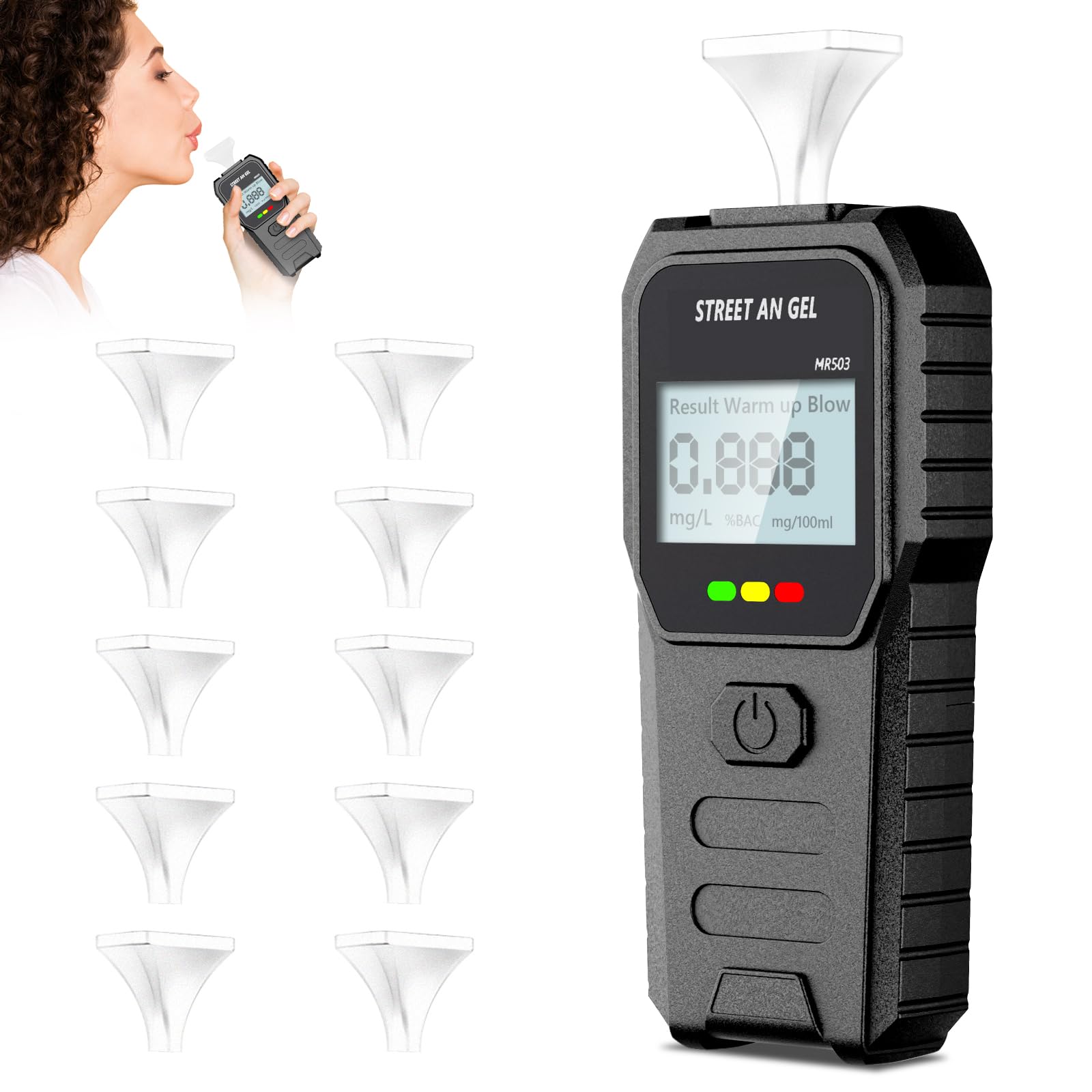 Alcootest Ethylotest Electronique, Alcootest Professionnel de Haute Précision avec Affichage Numérique LCD Bleu, 10 Embouchures, Portable Testeur d'alcool pour Usage Domestique et Personnel
