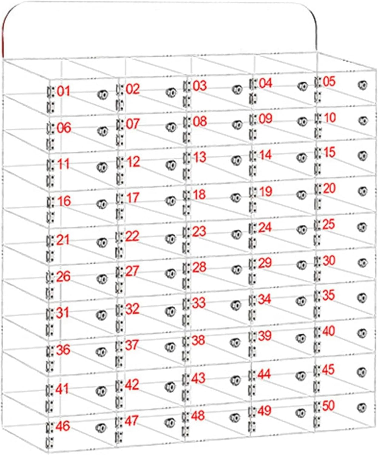 Mobile Phone Storage Box Transparent Acrylic Mobile Phone Security Locker with Key,Clear Acrylic Cell Phone Locker - 50 Slot Wall-Mounted Storage Cabinet with Door Locks & Keys for Classroom