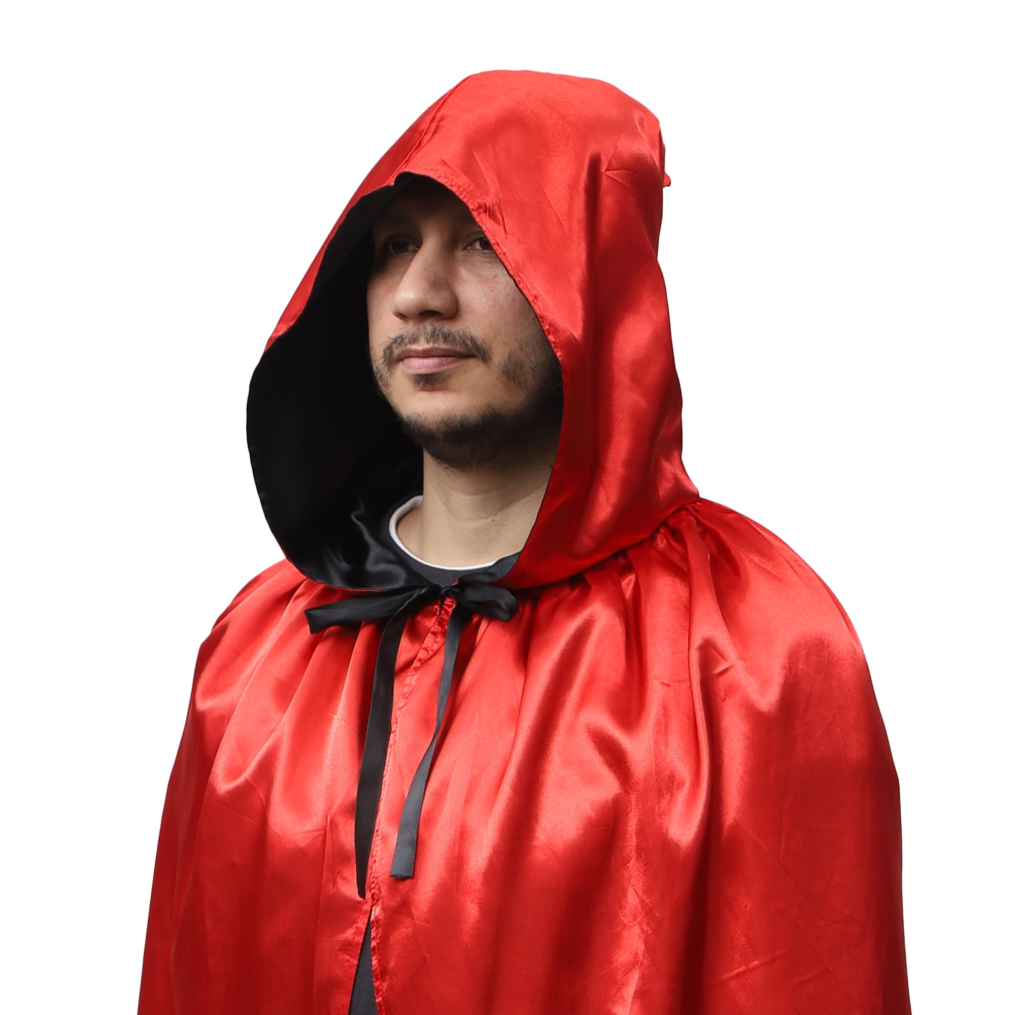 GraduatePro Hooded Cloak Cape Halloween Cosplay Witch Wizard Velvet Women Adult Costume Black and Red - Image 3