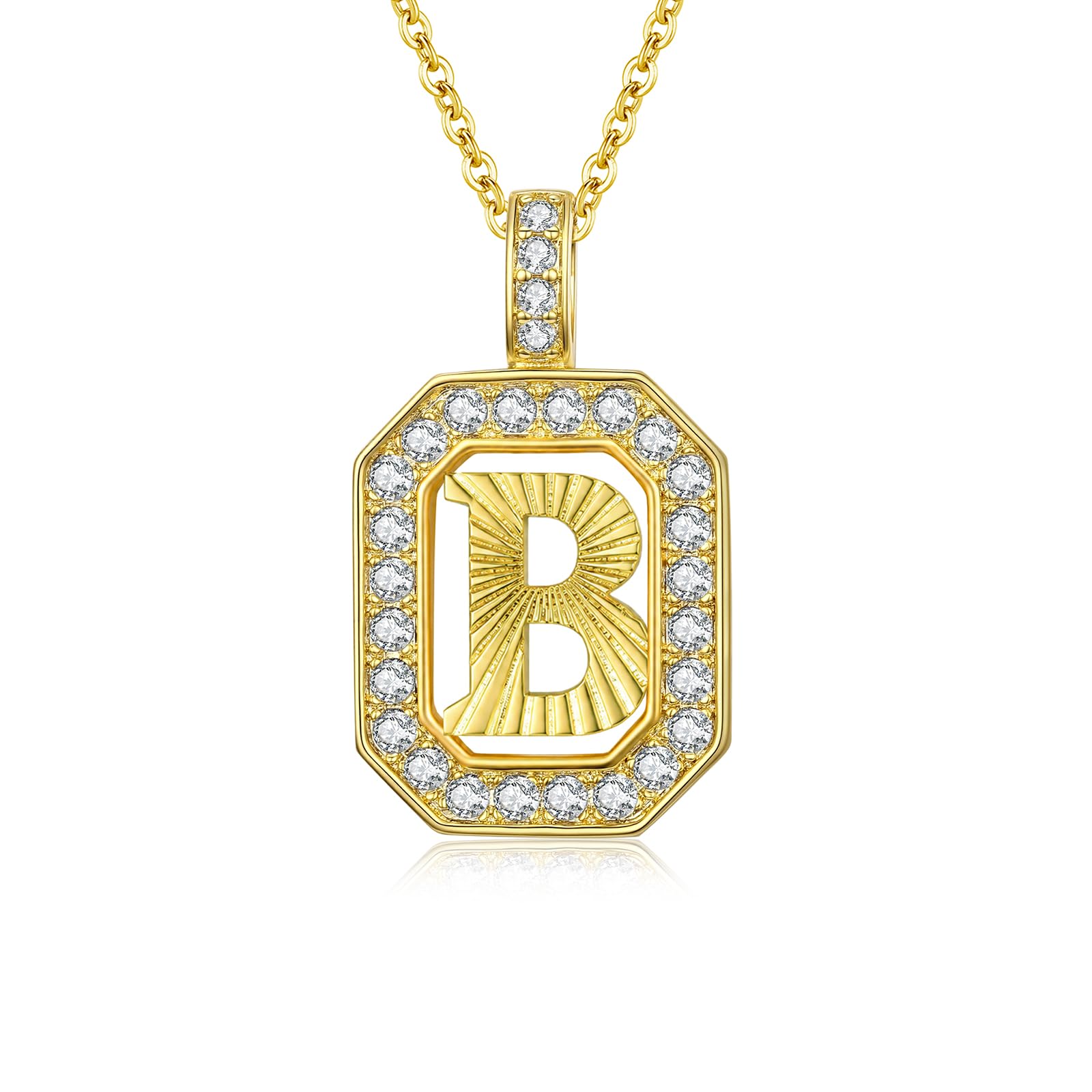 Collana con lettera placcata oro 14 carati, iniziale B, collana da donna