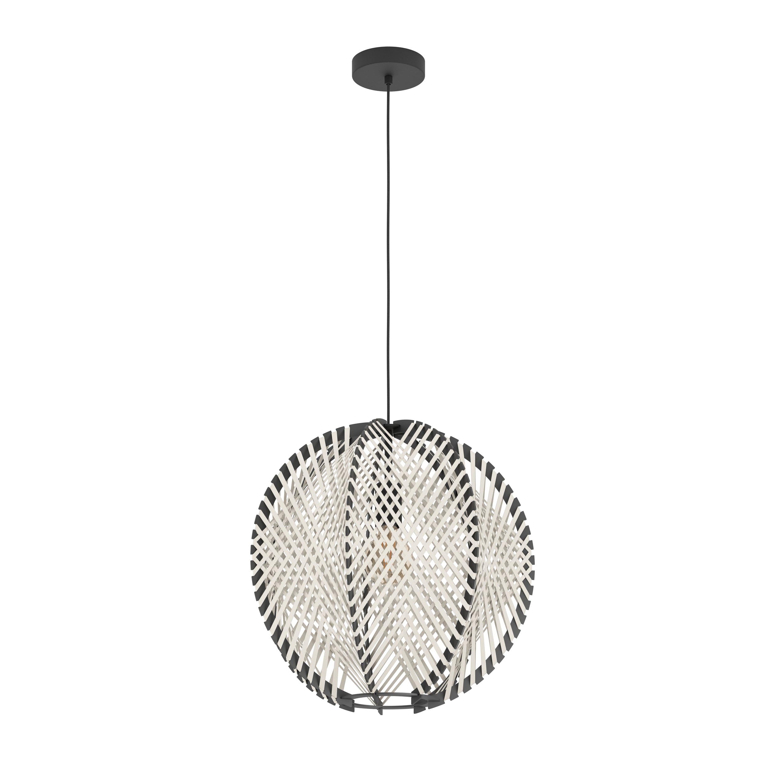 Eglo Pendant Lighting Waverton, Hanging lamp Above Dining Table, Dining Room Ceiling Light Fixture, Black Wood and Metal, White Fabric, E27 Socket, Ø 48 cm — image 1
