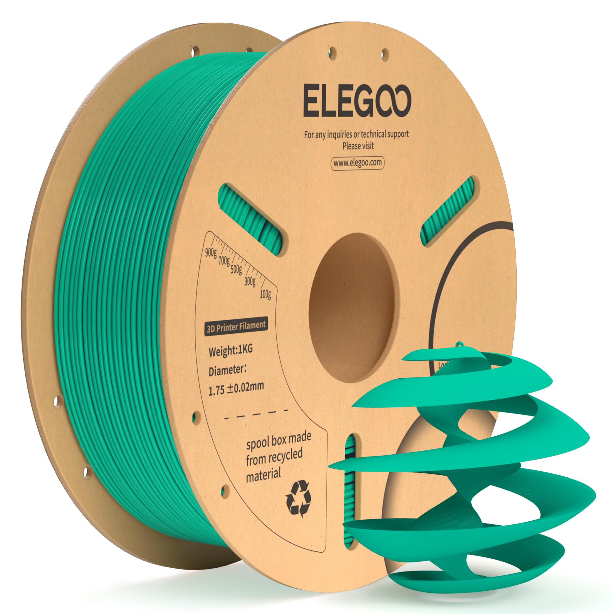 ELEGOO Filamento PLA+ 1.75mm Verde Mare 1KG, Filamento PLA Plus per Stampante 3D, Precisione Dimensionale +/- 0.02mm, Filamento per La Maggior Parte delle Stampanti 3D