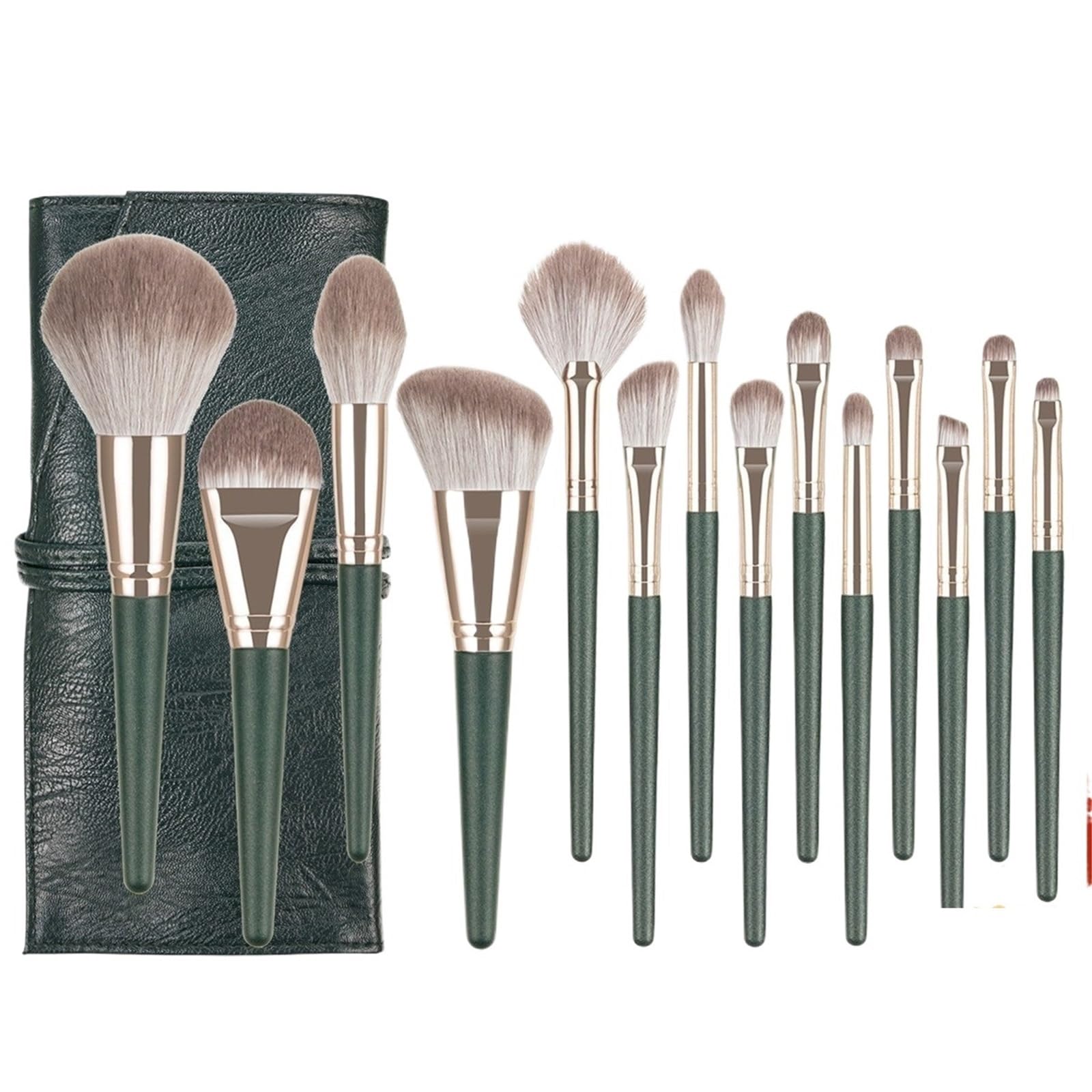 Set di pennelli Set di pennelli cosmetici Qingluo Green Cloud - Opzioni multi-specifiche da 10 e 14 pezzi, strumenti for trucco professionale(Color2 with bag)