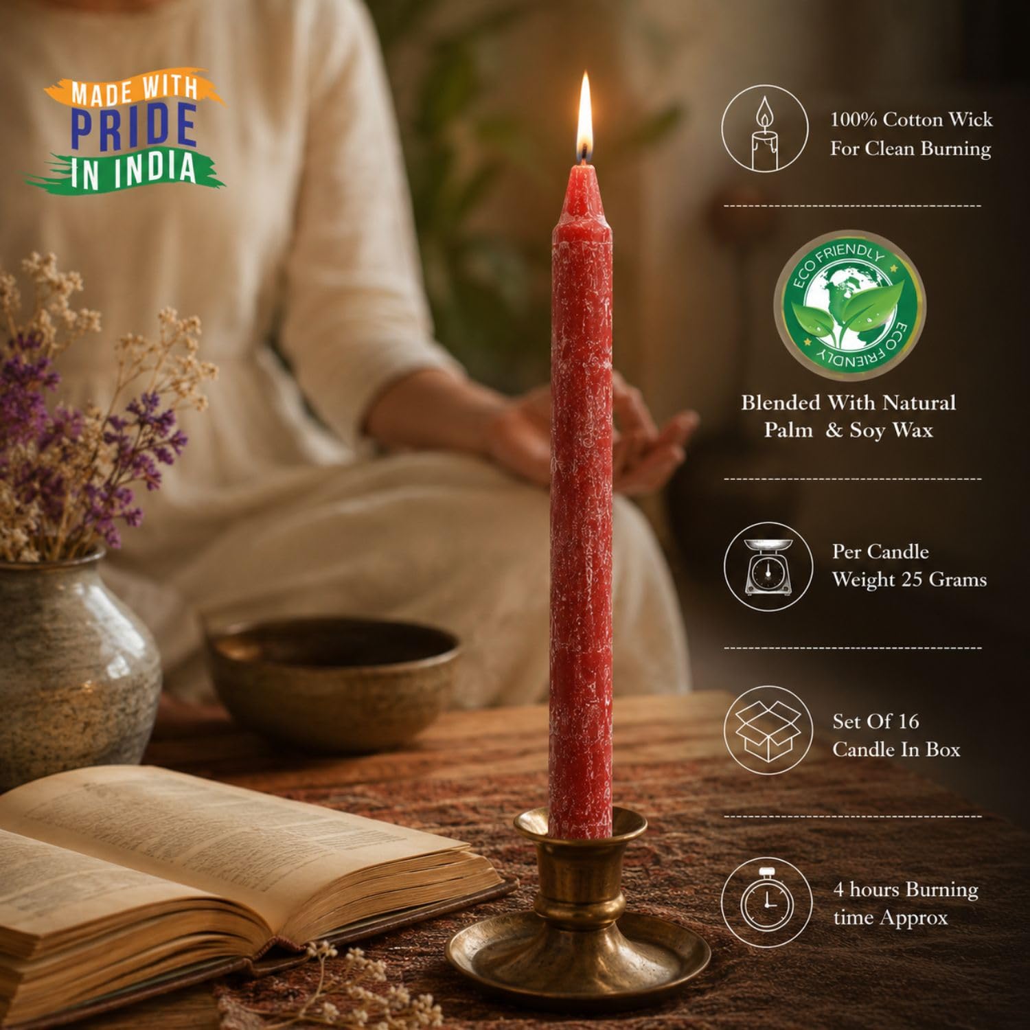 R Wellness Red Unscented Chime Ritual Spell Candles, Set of 16, 7 Inch 1