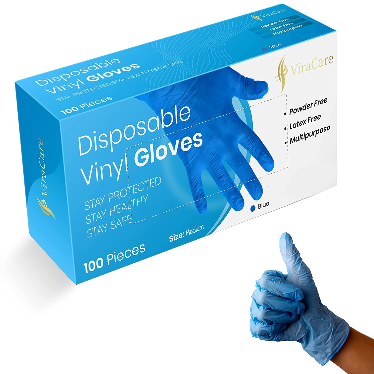 400 x Blue Disposable Gloves | Vinyl Gloves Disposable | Latex free glove | Powder Free Glove | Strong And Non-Sterile | (Medium, 4 Packs of 100) โ image 1