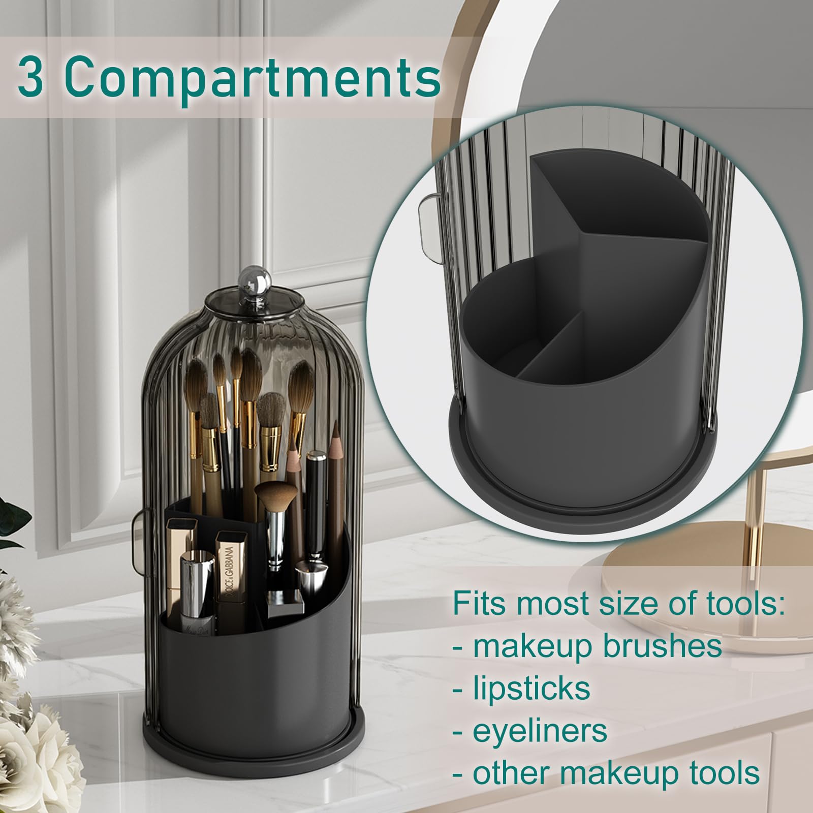 GAXmi Rotating Makeup Brush Holder with Lid