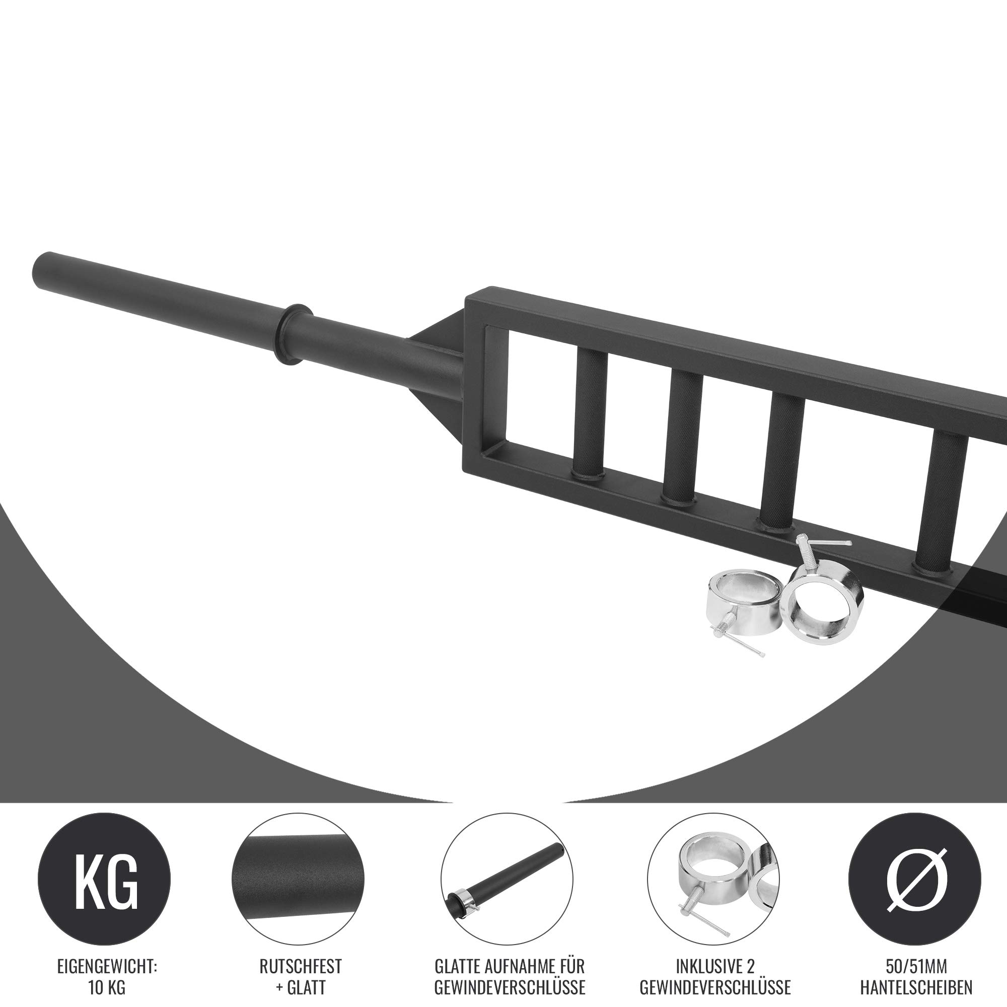 GORILLA SPORTS® Olympia Multi-Grip-Bar 211 cm, 50 mm, bis 150 kg | Swiss Bar aus Stahl mit 3 Griffweiten, neutraler Griffposition und 2 Schnellverschlüssen für Brust, Arme und Rücken