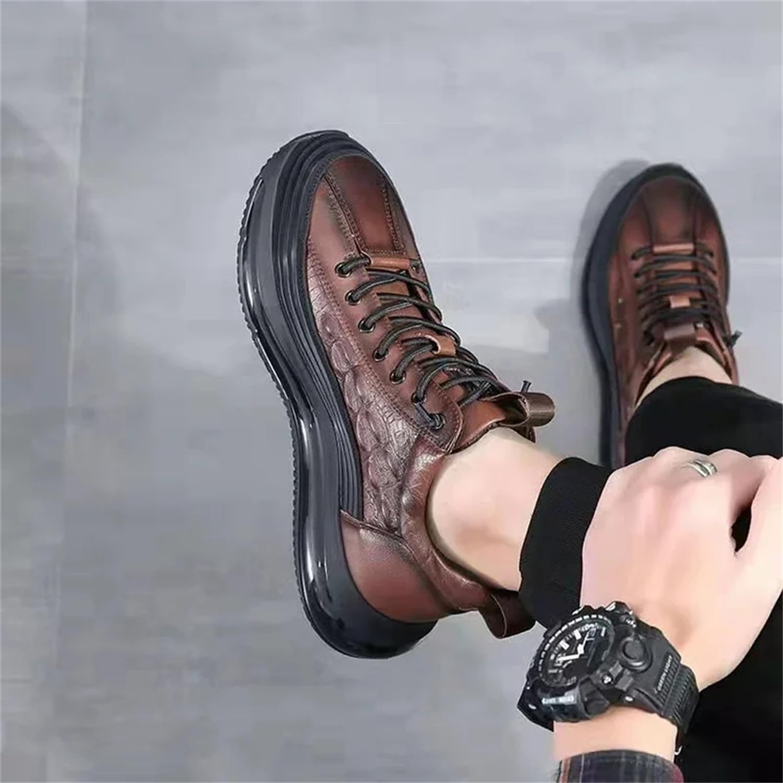 Chaussures en cuir pour homme - Semelle épaisse - Chaussures de sport - Chaussures de loisirs - Chaussures de marche - Semelle plate - Chaussures de fitness confortables - Antidérapantes