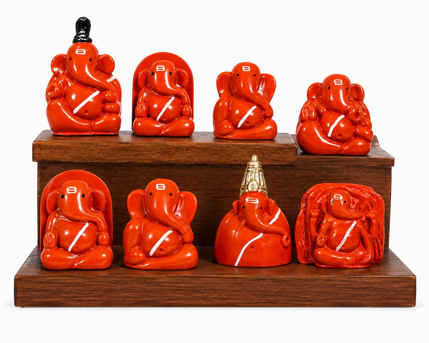 Ashtavinayak Ganpati Idol Set of 8 – 2.5 Inch Resin Ganesh Murti Collection | Ganpati Bappa Idols for Home Mandir, Pooja Room, Car Dashboard & Spiritual Decor Orange-image-40