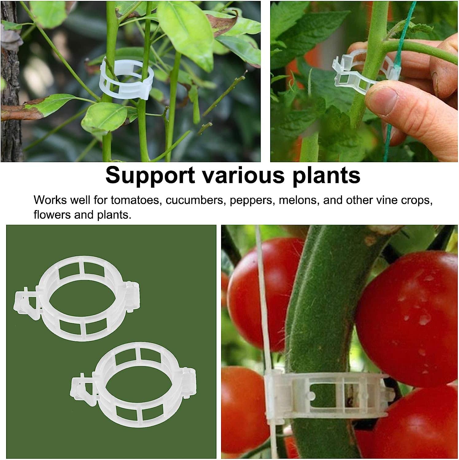 KINGLAKE 100 stuks plantenclips, plantenclips, tomatenclips, tomatenclips, klimhulp, plantensteunclip voor klimplanten, komkommers, groen