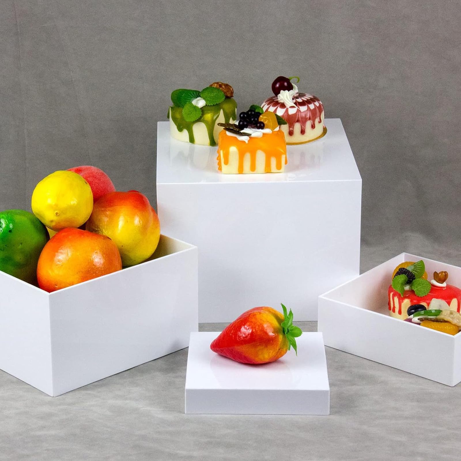 6 Stück Buffet-Erhöhungen, Acryl-Lebensmittelerhöhungen für Buffettisch, weißes Tortenständer-Set mit hohlen Böden, Würfelboxen für Hochzeit, Party, Brunch und Desserttisch,6 Größen