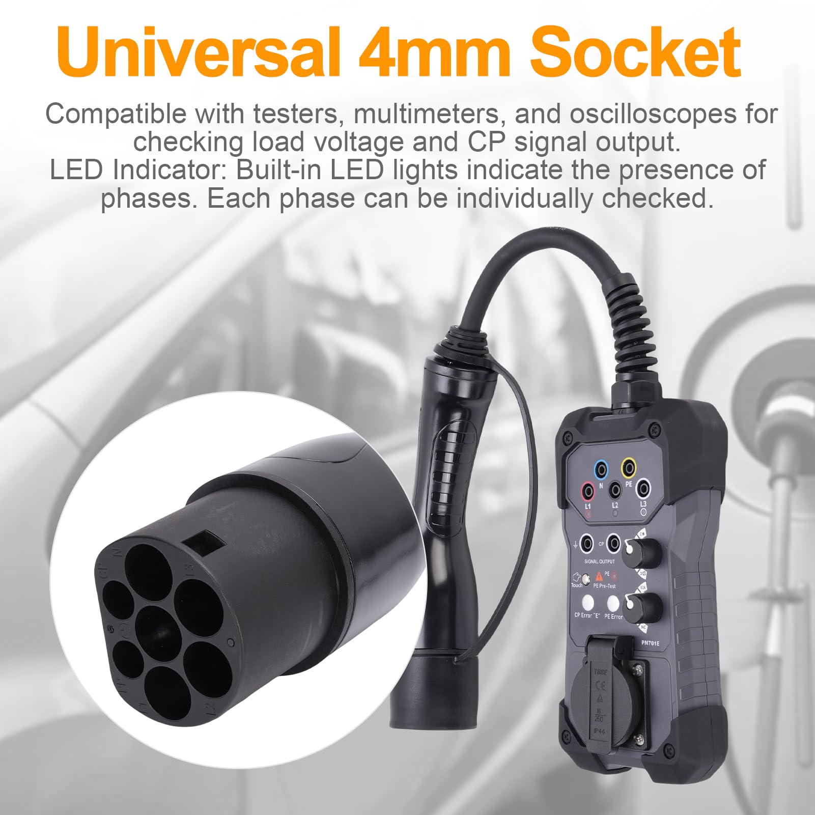 Adaptateur de testeur EVSE, testeur de Tension, Kit de Test de Station de Charge EV, Prise Universelle de 4mm, indicateur LED, commutateurs rotatifs