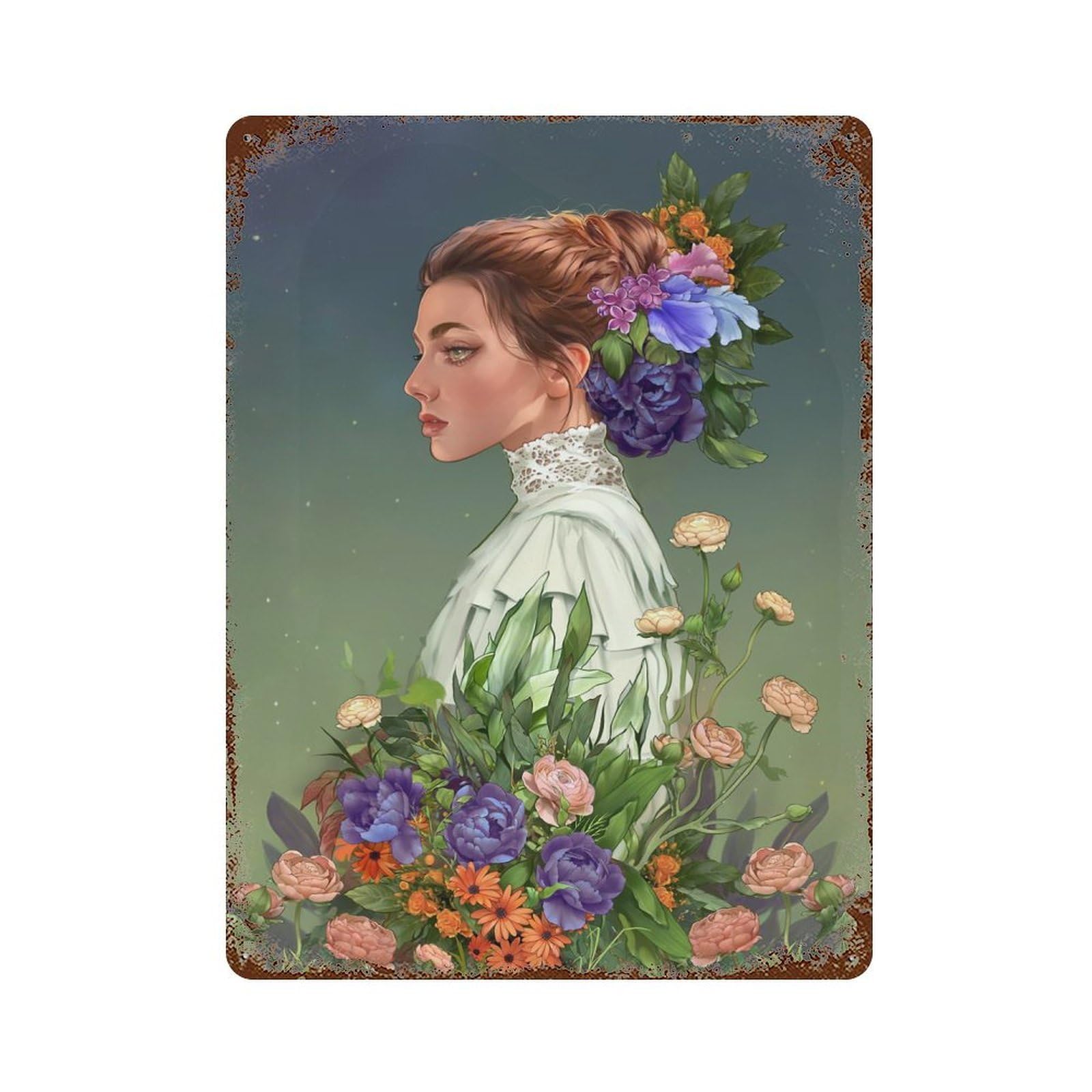 Edwardian Girl Portrait Decorative Tin Sign 15.7"x11.8", Ideal for Cafe, Home Bar And Lounge Decor