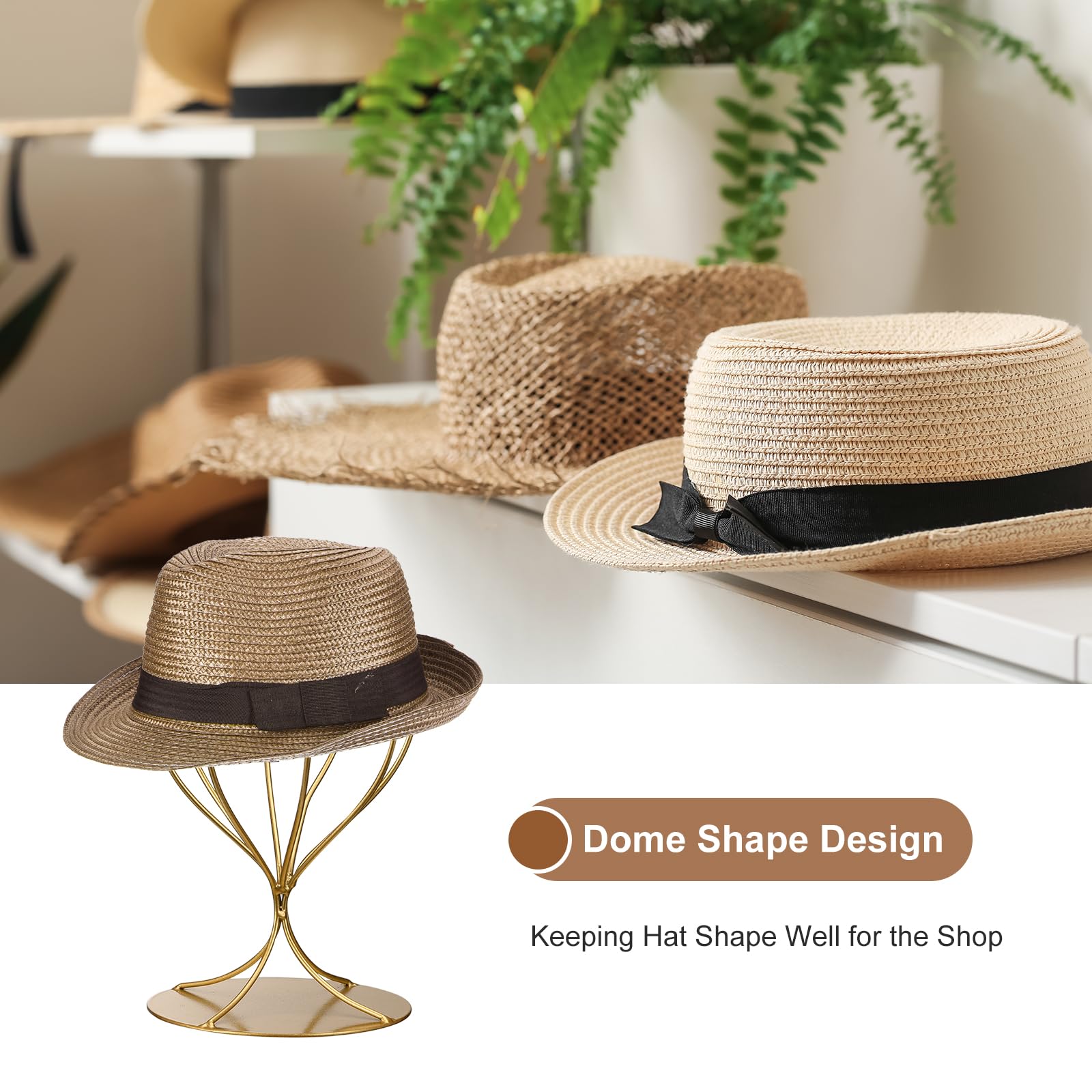 Uxcell Metal Hat Display Stand 2 Pack Tabletop Hat and Wig Rack Women Closet Holder for Baseball Cap Fedora Hat, Cowboy Hat - Gold - Image 4