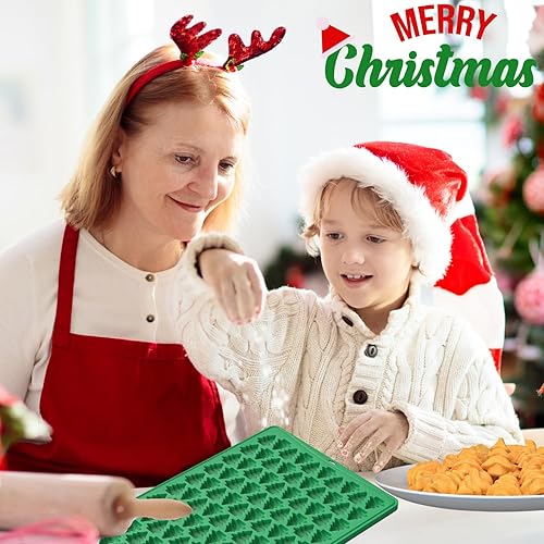 Miniatura 6 de Crethinkaty Mini moldes de Navidad, molde de silicona para árbol de Navidad, moldes de silicona con forma de árbol de Navidad de 100 cavidades, mini