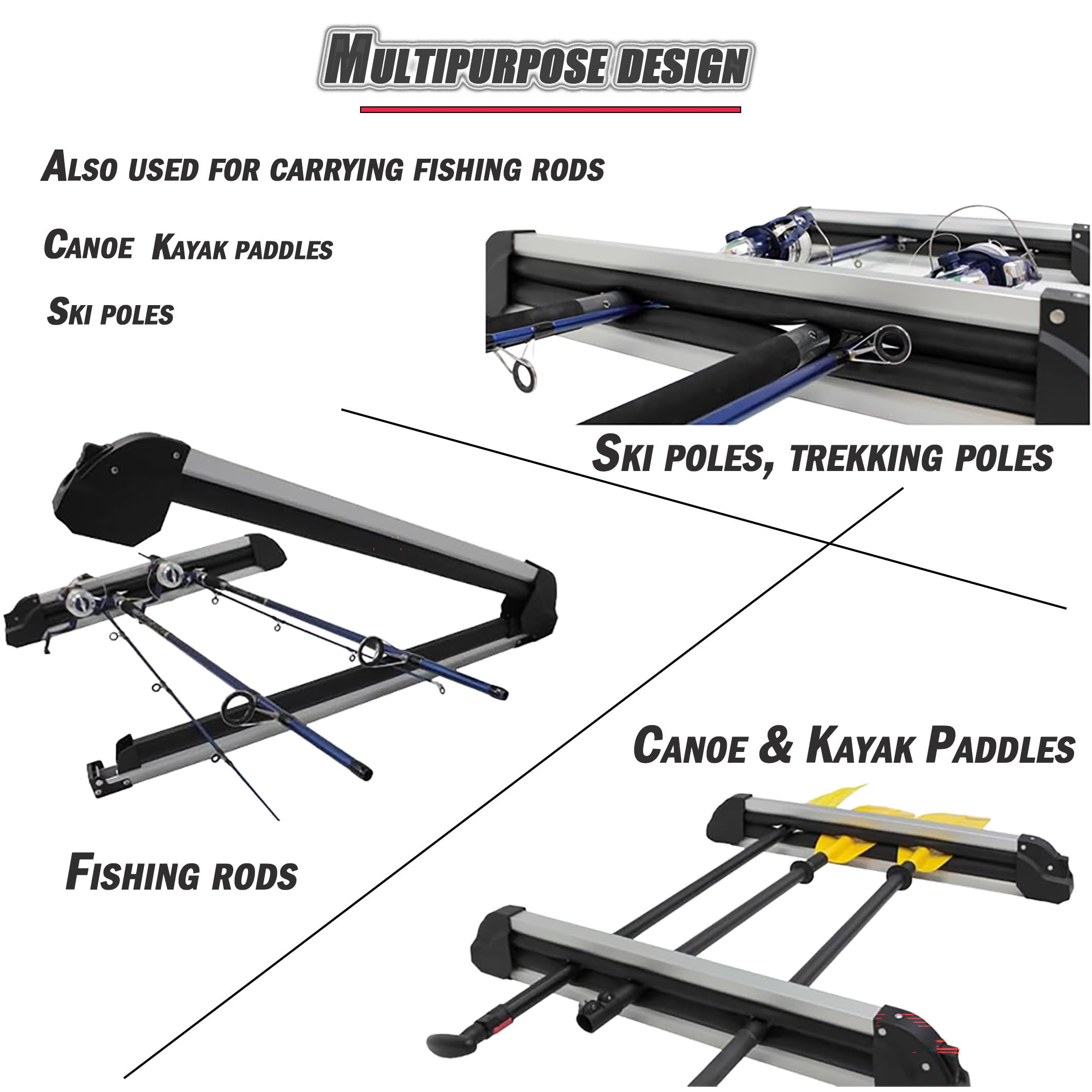 Portaequipajes/Portaesquís para Coche, Paquete De 2 Unidades con Extensión Deslizante, Cerradura Antirrobo, También Puede Sujetar Cañas De Pescar, Apto para La Mayoría De Barras Transversales