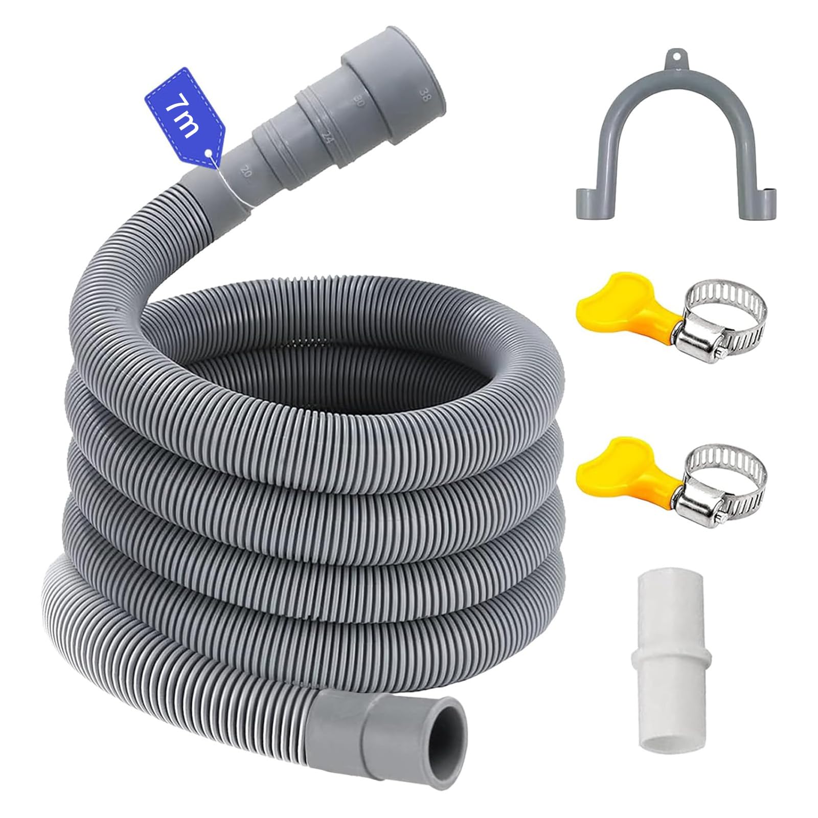 Ablaufschlauch Waschmaschine 0.5/1/1.5/2/2.5/3/4/5/6/7M, Passend für 4 Schnittstellengrößen, Waschmaschine Schlauch Abwasserschlauch Verlängerung Wasserleitung Sinken (7 M)