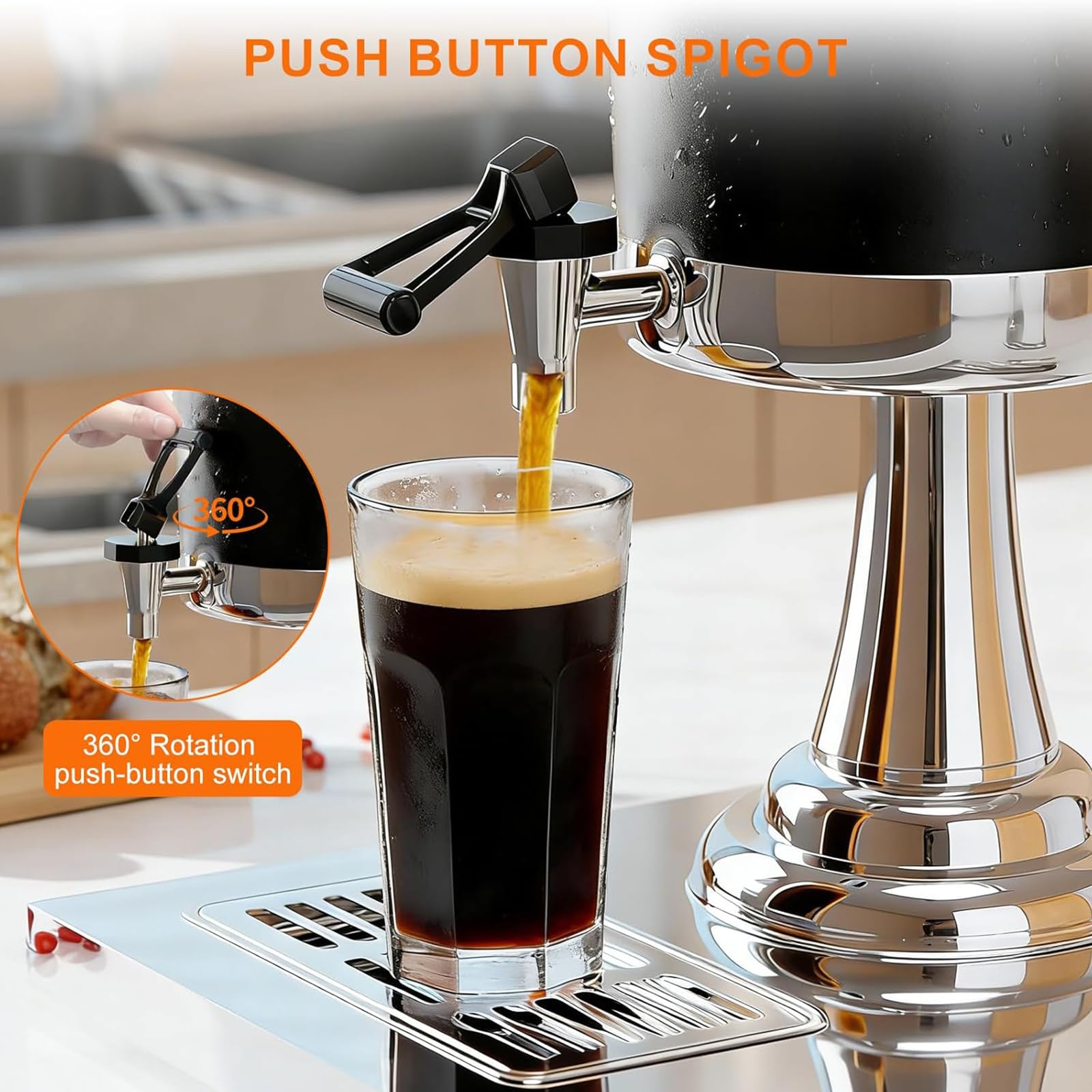 Dispensador de bebidas con grifo, capacidad de 16 L, dispensador de bebidas frías y calientes de acero inoxidable para fiestas, bufés, cafeterías, hogares, incluye bandeja de goteo