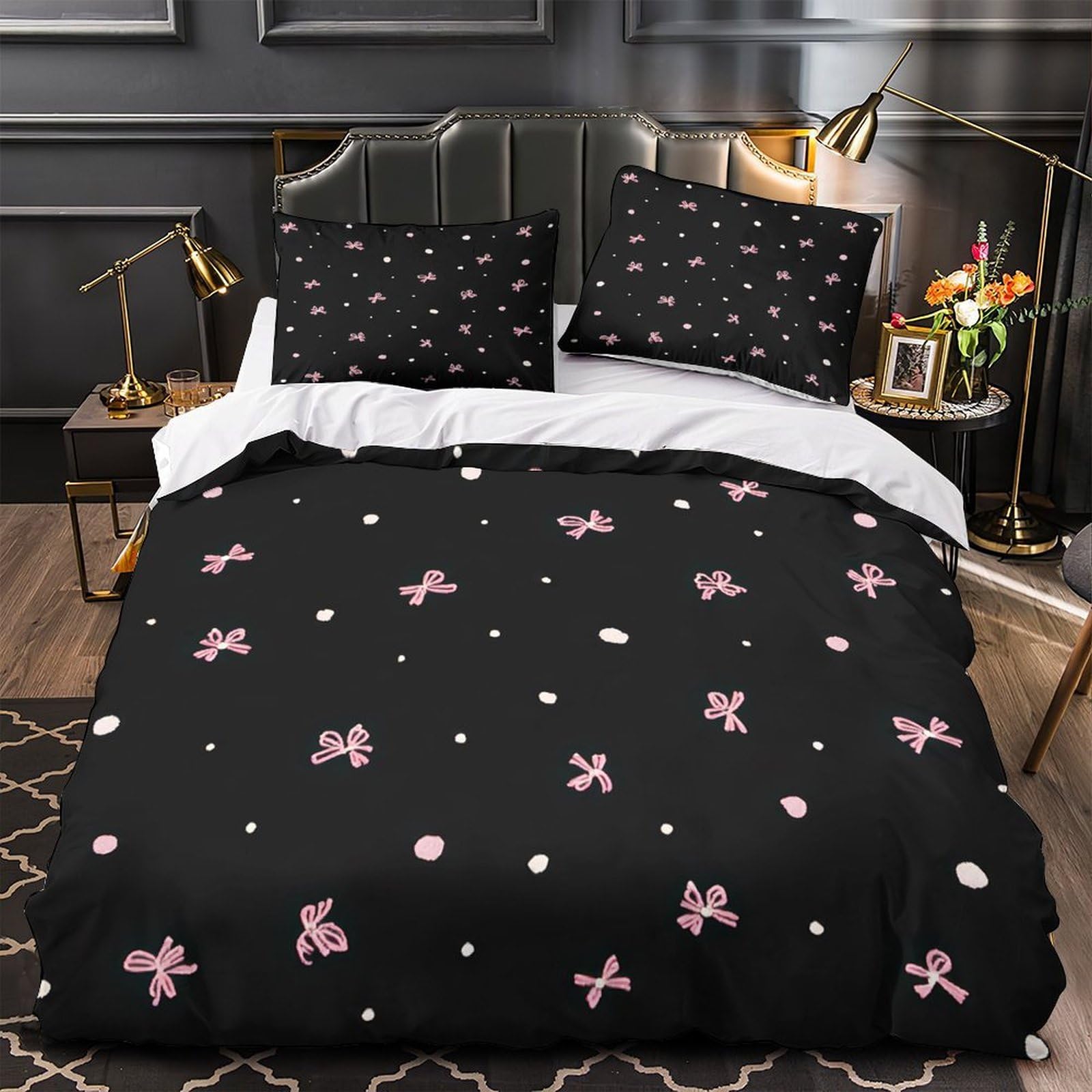 Housse de couette nœuds roses hypoallergénique pour peau sensible
