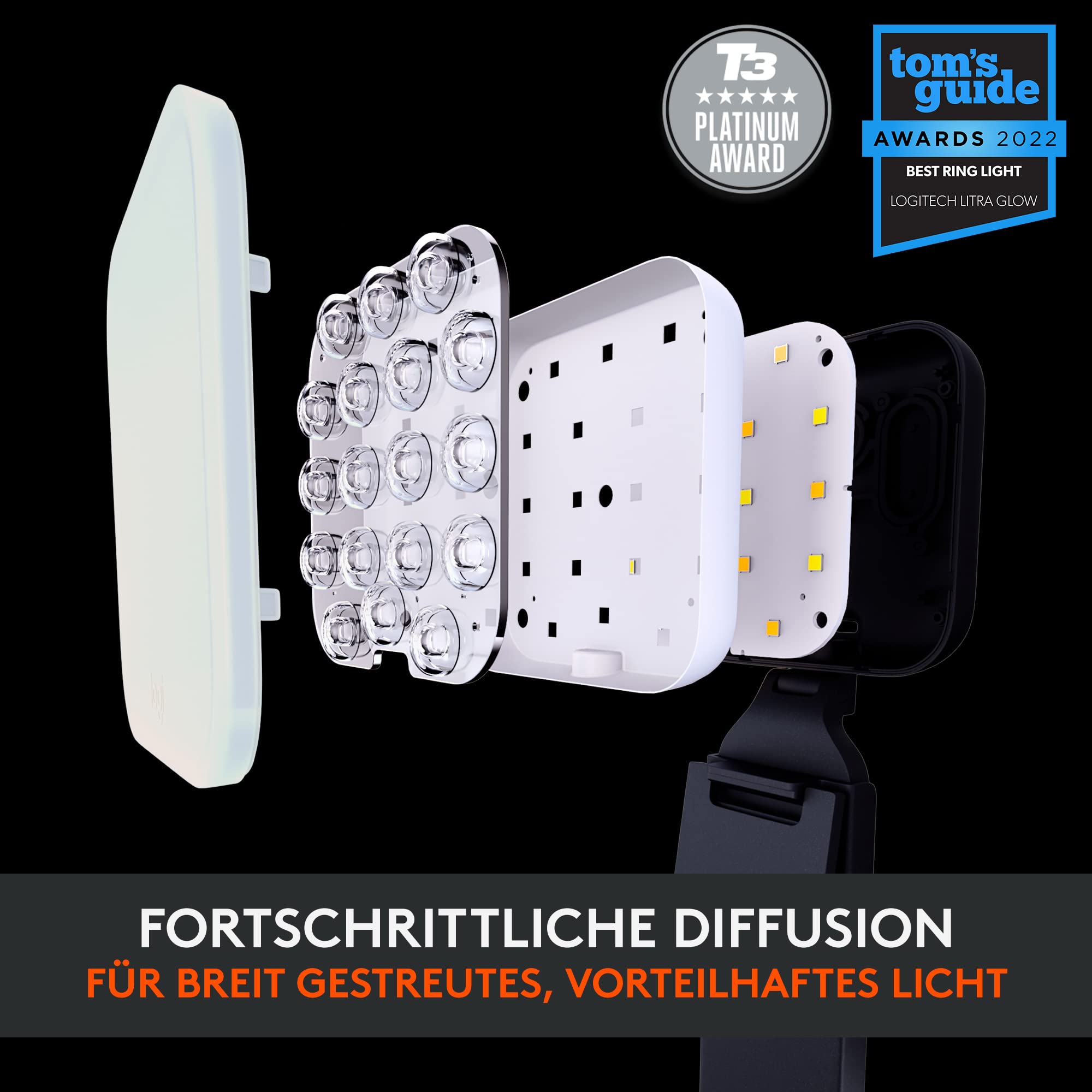 Logitech Litra Glow Premium LED Streaming-Licht mit TrueSoft - Für Videokonferenzen, Zoom-Meetings, Verstellbare Halterung und Desktop-App-Steuerung für PC / Mac - Graphit