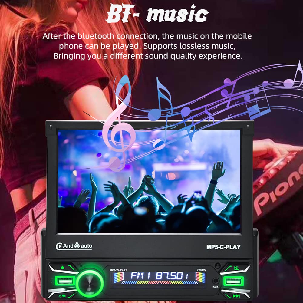 Autoradio 1 Din con Carplay ＆ Android Auto, stereo auto scomparsa con