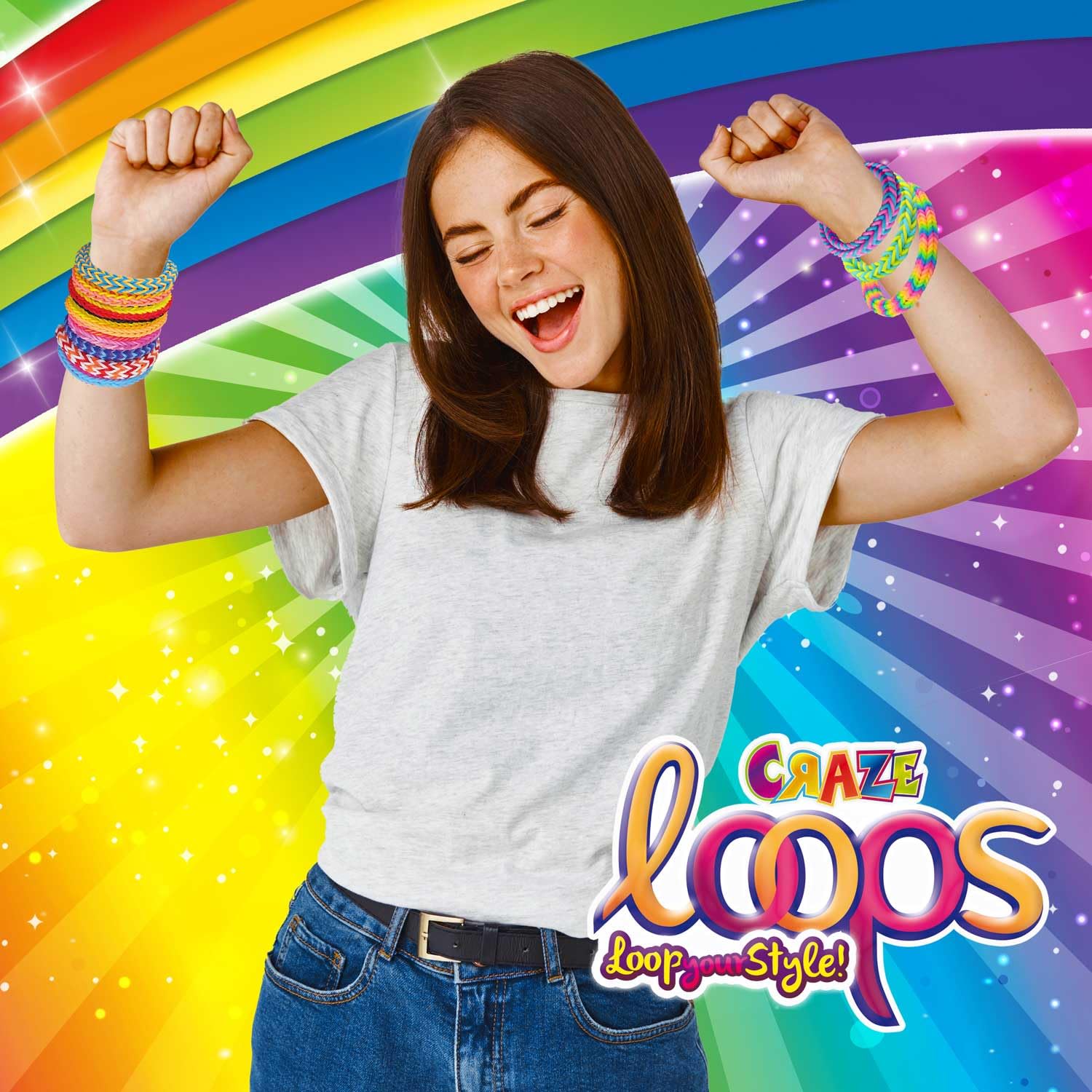 CRAZE loops BAG 300 - Loom zestaw uzupełniający 300 gumek i 10 zapięć, mieszanka kolorów, 100% przyjazny dla skóry silikon
