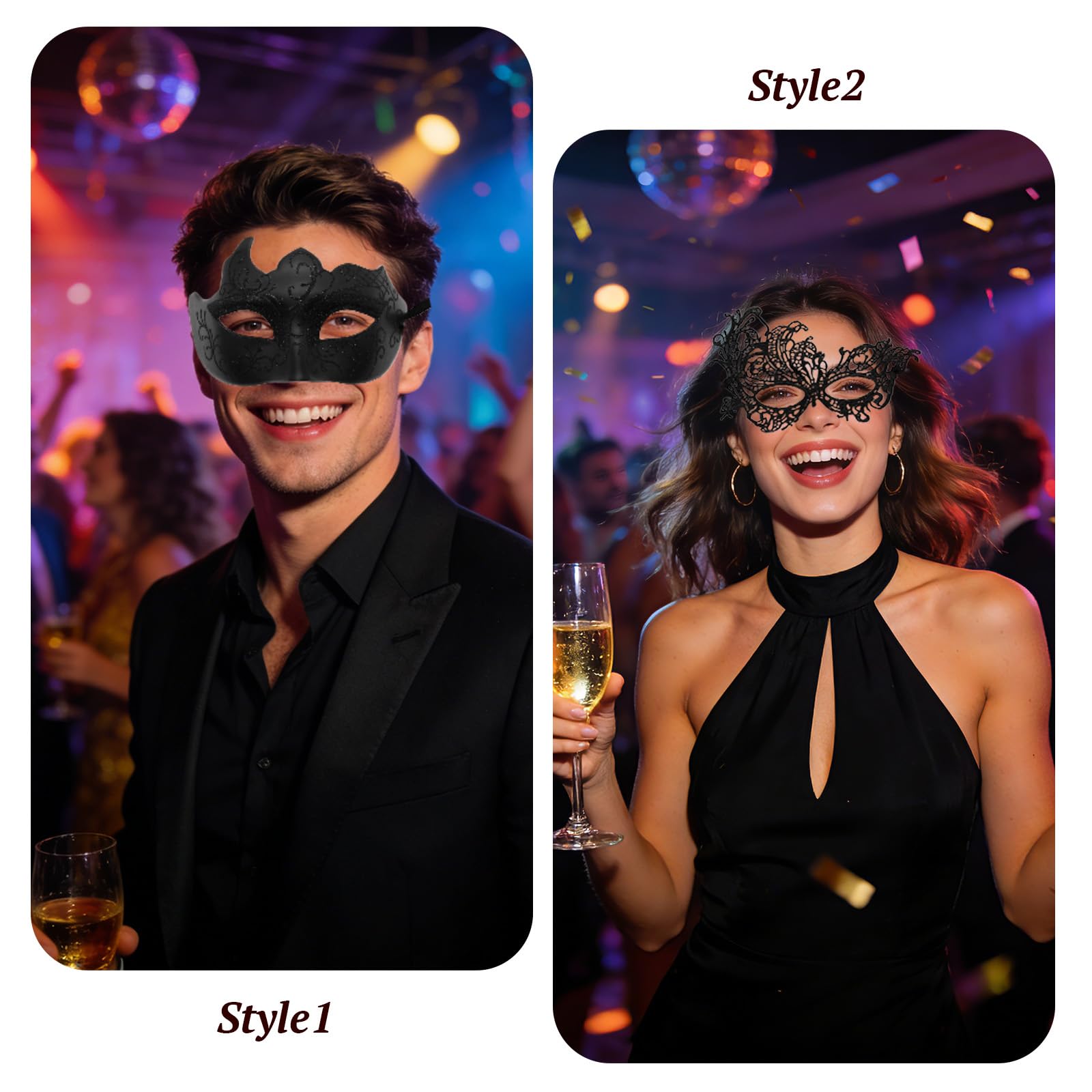 Richaa 2 Pcs Carnival Masquerade Mask for Women Lace Masquerade Masks Men for Costume Themed Party Halloween Valentine's Day Christmas - Image 2