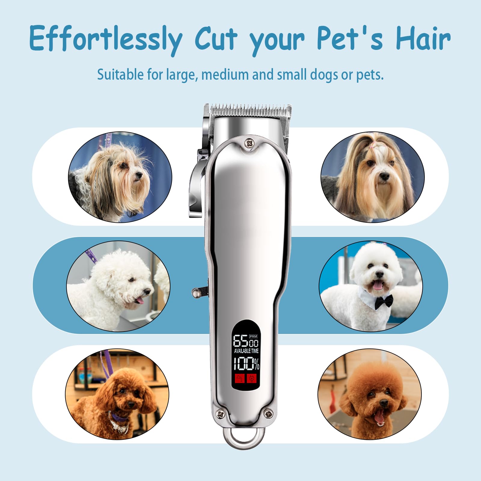 Cortapelos para perros, cortapelos inalámbricos para mascotas, cortapelos impermeables con cuchillas de cerámica, juego profesional de 6 cabezales para gatos y perros