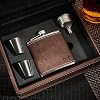 Personalised Deluxe Hip Flask Gift Set – Custom Engraved 7oz Stainless Steel Flask with Funnel & 2 Cups – Gift for Men, Groomsmen, Father’s Day, Birthday or Christmas Brown