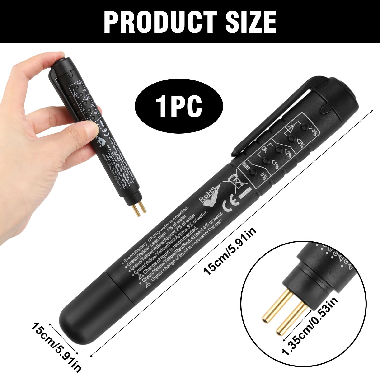 Aivane Tester Liquido Freni per Test DOT3 DOT4 DOT5, 5 LED Indicatore può, Universale Tester Olio Freni Portatile Penna Rilevatore di umidità Liquido Automotive Tester
